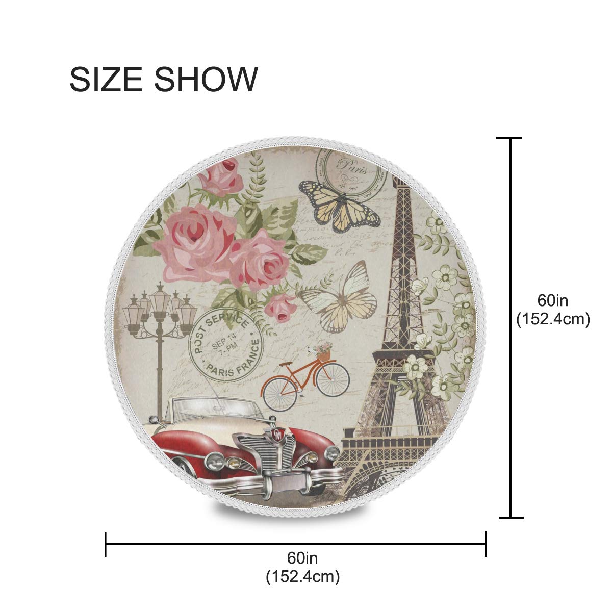 AUUXVA Round Tablecloth - Washable Polyester Paris Eiffel Tower Rose Floral Design Table Cover for Buffet, Kitchen, Dining Room & Party Decor | Perfect for Home Decorations, Wedding Receptions & Outdoor Events