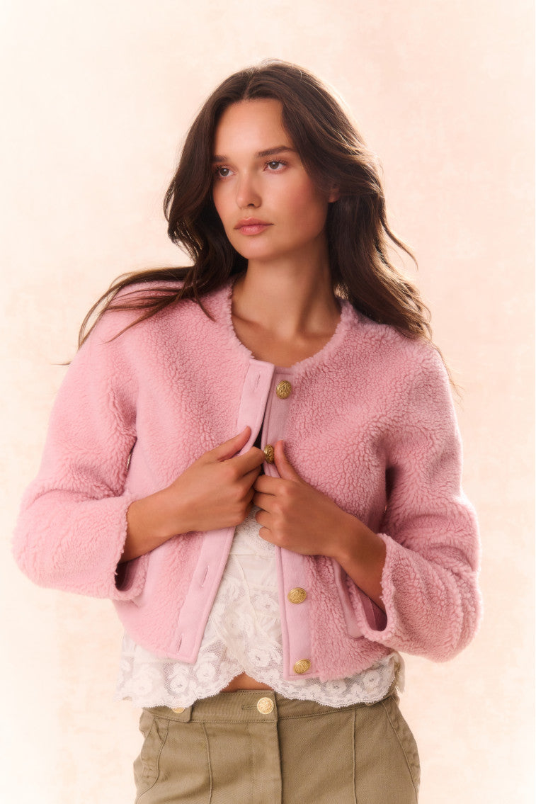 Lully Faux Shearling Jacket for Women - Soft Rose Dust Outerwear Coat | Winter Fashion, Casual Wear & Street Style Outfits