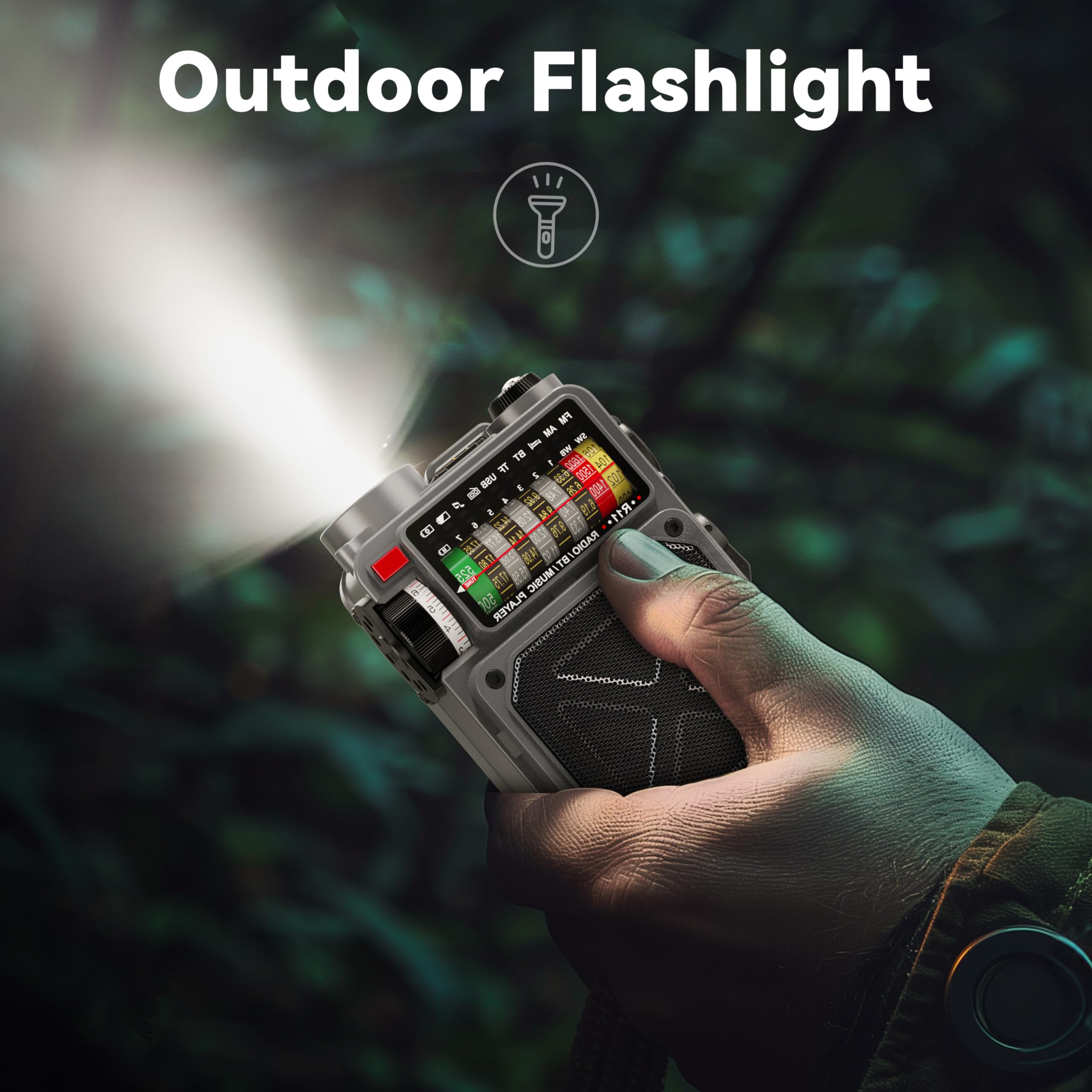 Portable Shortwave Radio with 4000mAh Battery - AM/FM/WB/SW Radio, Bluetooth Speaker, Flashlight, SOS Alarm & White Noise | Perfect for Camping, Emergency Preparedness & Outdoor Adventures