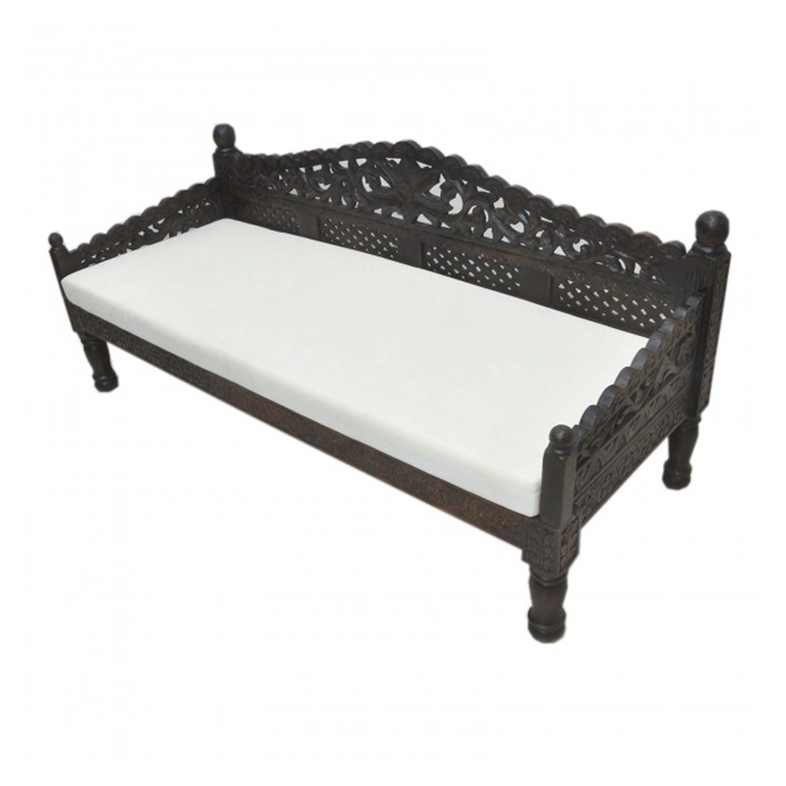 Hand Carved Balinese Daybed - Solid Teak Wood Outdoor Lounge Bed - Perfect for Patio, Garden, and Poolside Relaxation