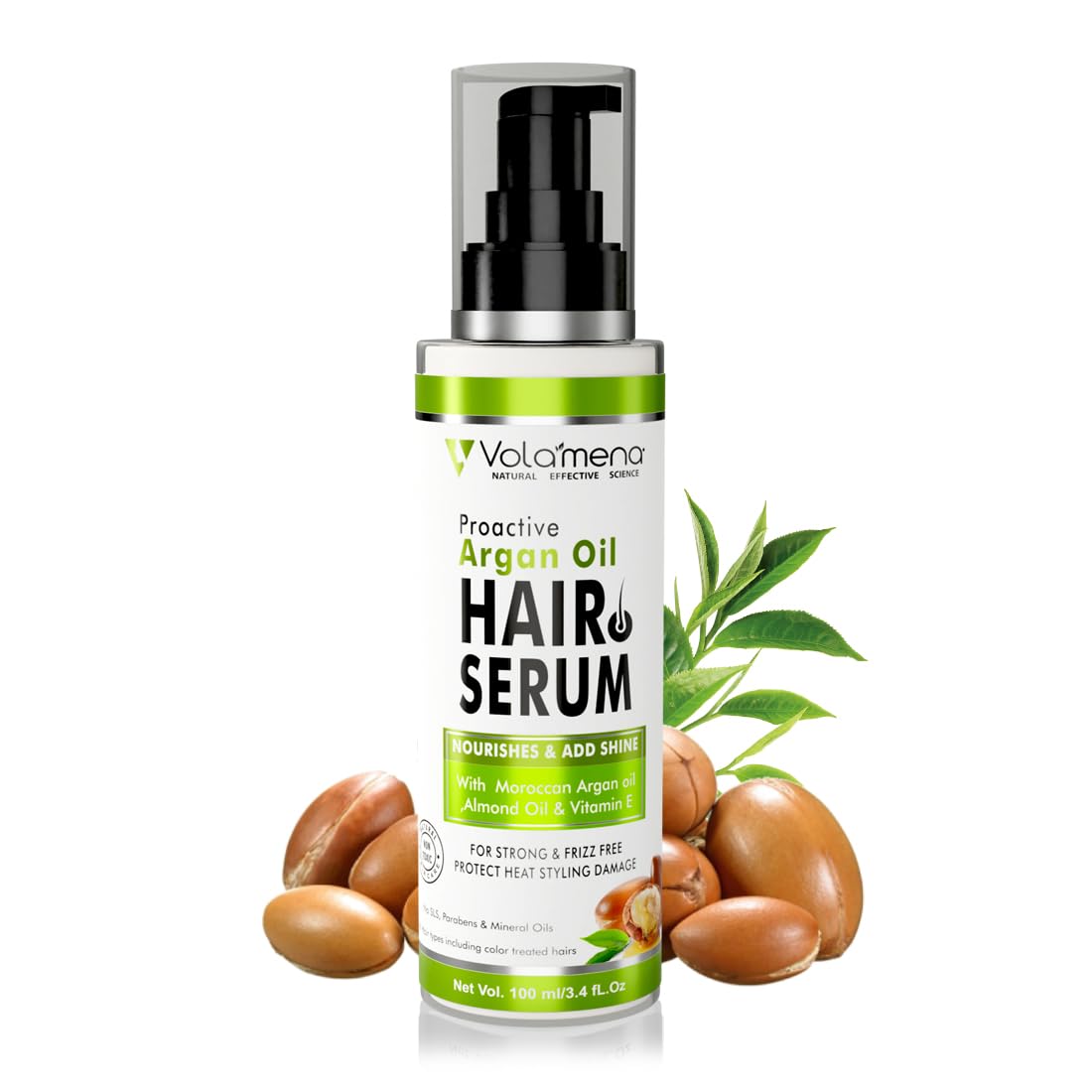Volamena Proactive Argan Oil Hair Serum with Moroccan Argan Oil - 100ml for Dry & Damaged Hair - Men & Women - Nourishing Treatment for Frizz Control & Shine - Perfect for Daily Hair Care & Styling