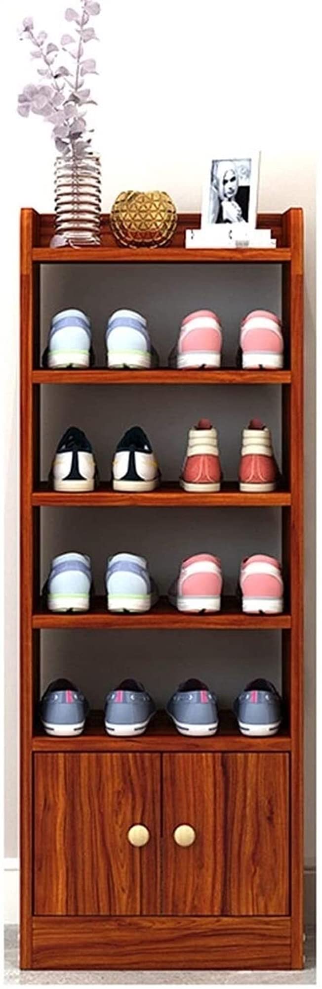 LLQC Large Space Saving Wooden Shoe Rack Organizer - 41.2cm Entryway Shoe Storage Cabinet for Hallway, Living Room & Closet - Red (Perfect for Small Spaces & Apartment Organization)