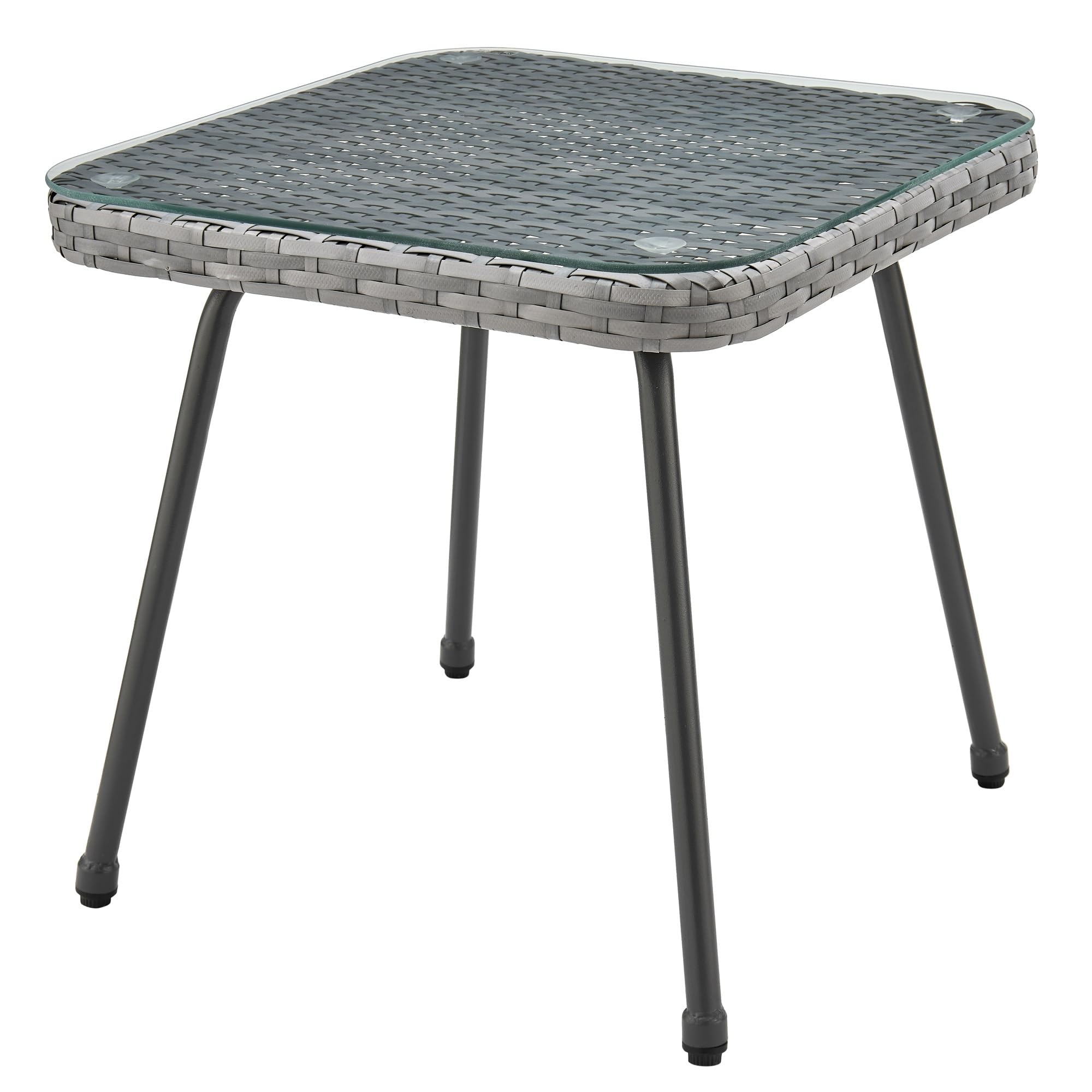 Modern Cannes 3-Piece Patio Conversation Set with Cushioned Rope Wicker Chairs & Glass Top End Table - Outdoor Furniture for Garden, Balcony, Poolside - Washable Cream Cushions & Durable Wicker Design