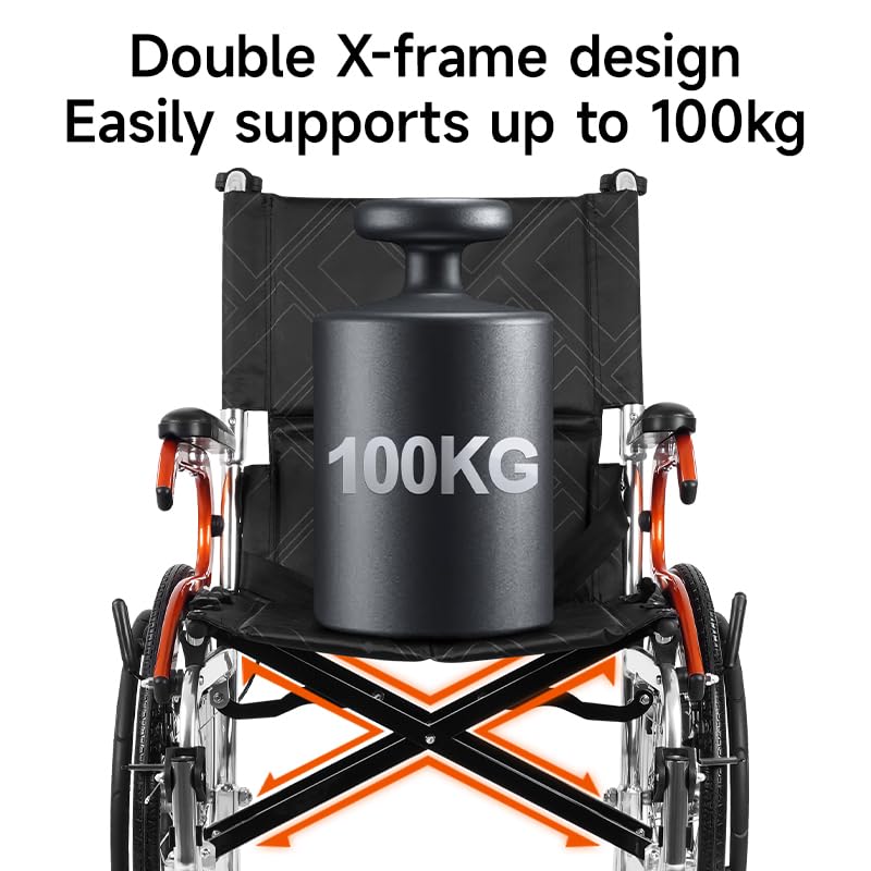 Ultra-Light Portable Folding Wheelchair with Handbrake - 20 Inch Wheels Aluminum Manual Wheelchair for Seniors & Adults - Indoor/Outdoor Use for Travel, Shopping & Daily Mobility