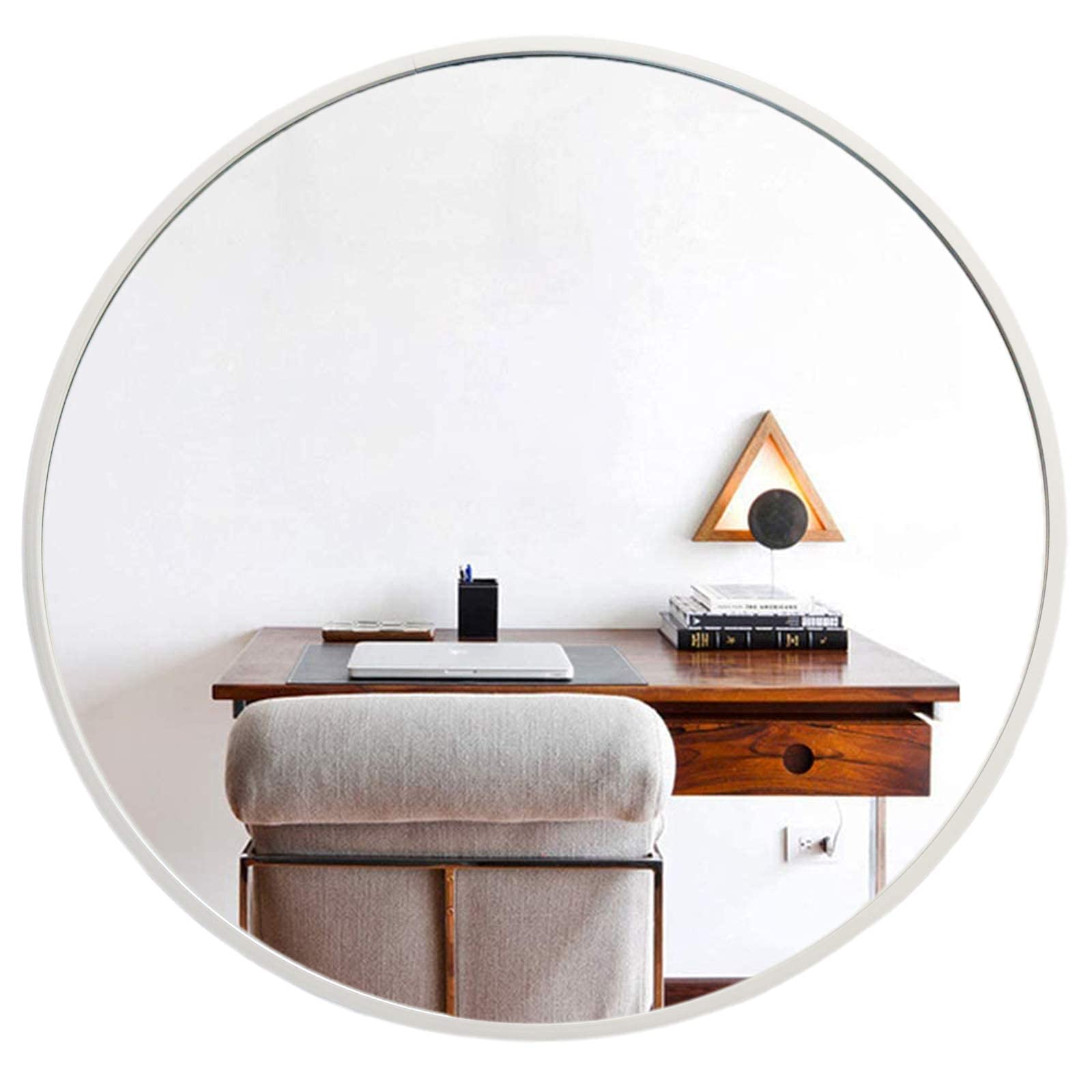 24 Inch Silver Round Wall Mirror - Large Rustic Circle Mirror for Bathroom, Living Room & Entryway Decor | Metal Framed Vanity Mirror for Makeup & Home Decor | Perfect for Bedroom, Hallway & Dressing Room