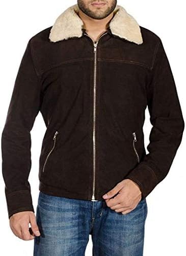 Men's The Walking Dead Season 4 Rick Grimes Genuine Brown Suede Leather Jacket (Large) - TV Show Cosplay, Halloween Costume & Collector's Item