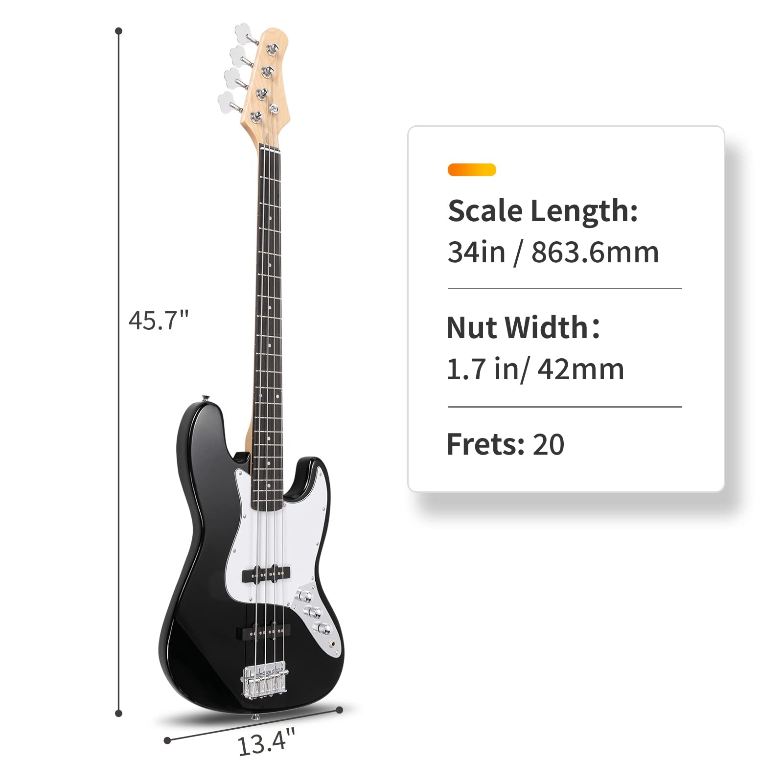 Ktaxon 4-String Electric Bass Guitar Kit with 20W Amplifier - Right-Handed Bass for Beginners & Professionals (Black) - Includes Gig Bag, Shoulder Strap, Picks & Tools - Perfect for Home Practice, Studio Recording & Live Performances