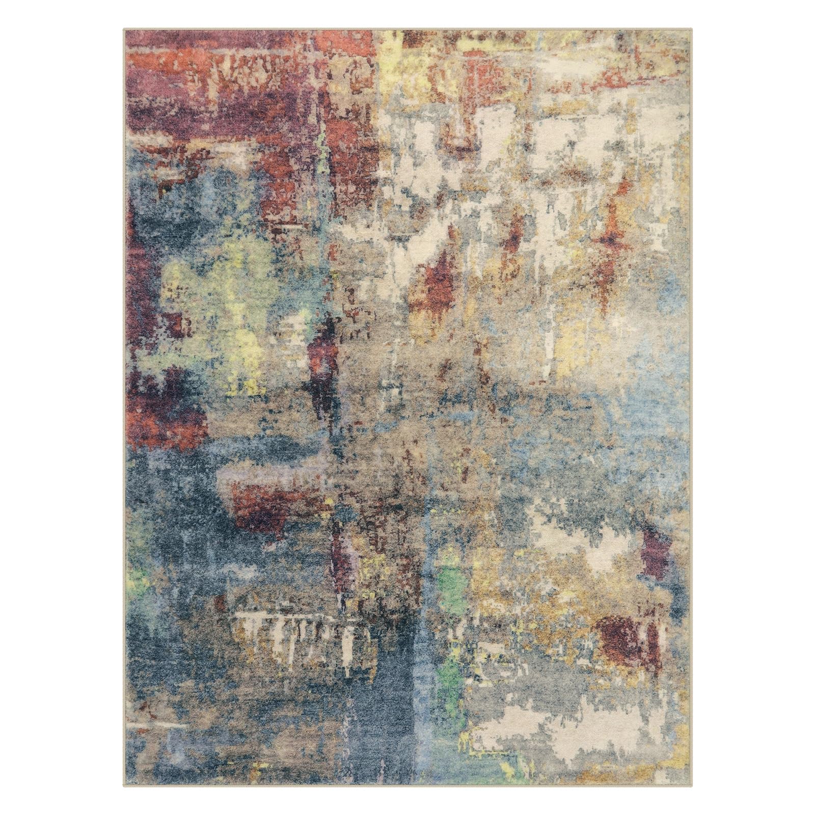 Lahome Modern Abstract 9x12 Washable Low Pile Non-Slip Area Rug - Soft Red Indoor Carpet for Bedroom, Living Room & Dining Room Decor | Perfect for Home, Apartment & Office Use