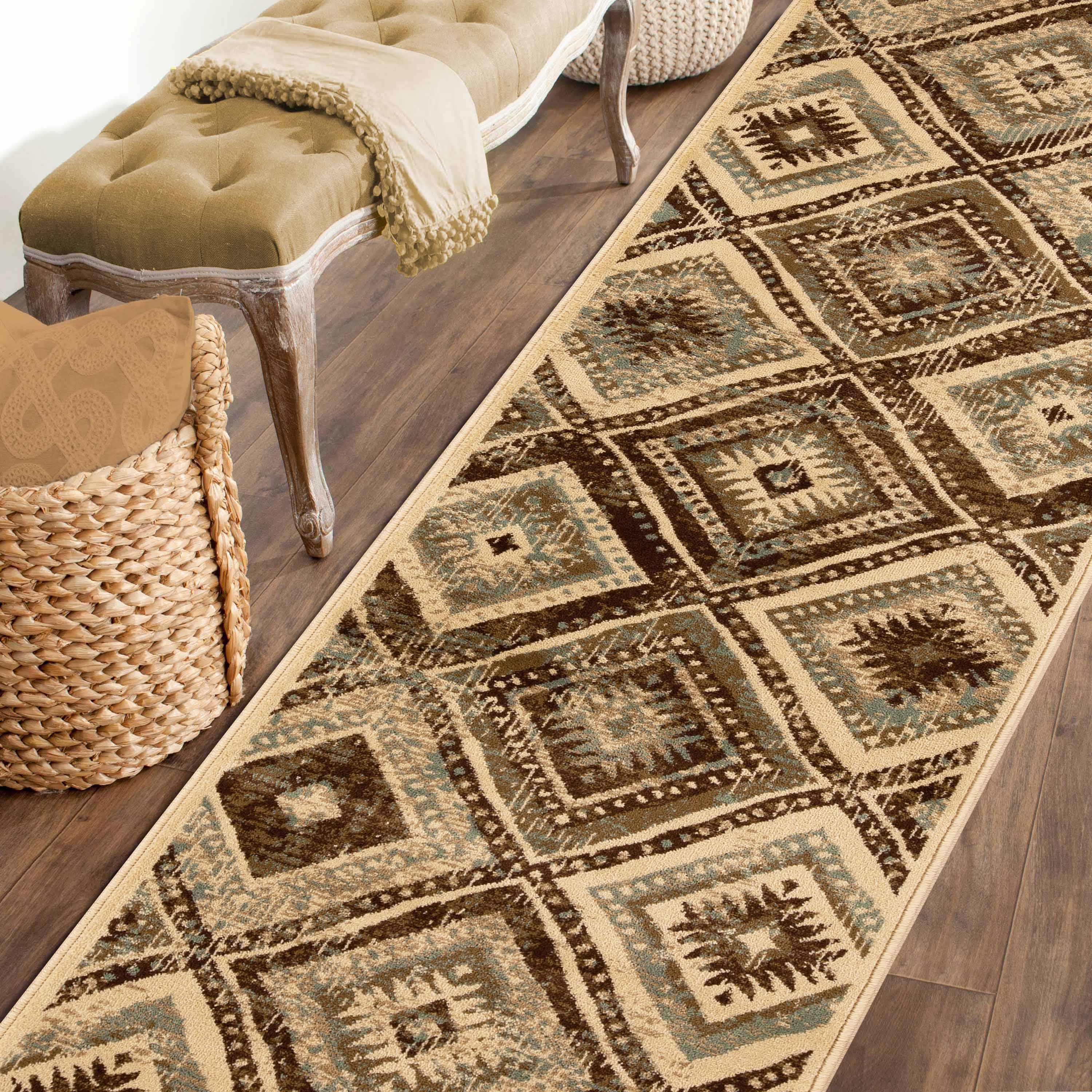 Southwestern Farmhouse Diamond Pattern Indoor Area Rug & Runner - Perfect for Living Room, Bedroom, or Entryway Decor