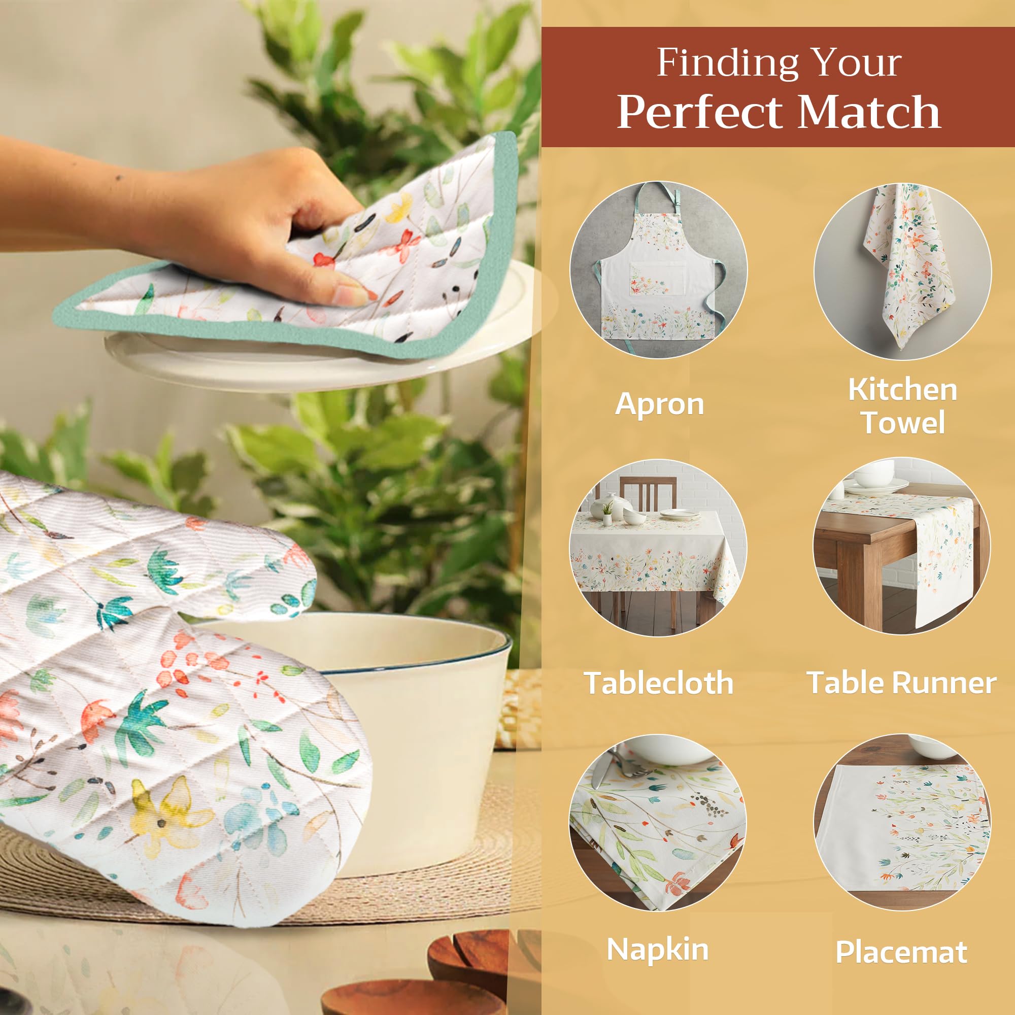 Maison d'Hermine Colmar 8x8 Inch 100% Cotton Oven Mitt & Pot Holder - Heat Resistant Kitchen Accessory for Cooking, Baking & Grilling