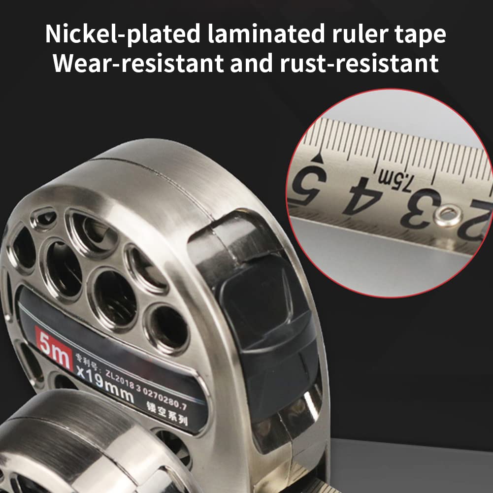 Premium 5M Auto-Lock Stainless Steel Tape Measure - Durable Hollow Metal Construction, Waterproof & Anti-Fall Design for Industrial & Home Use (Silver) | Perfect for Construction, DIY Projects, Carpentry & Home Renovations
