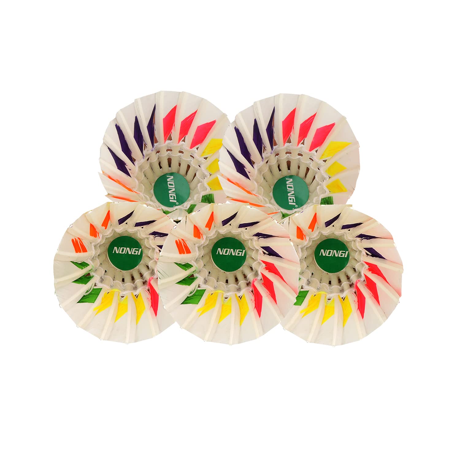 Premium NONGI Designer Feather Badminton Shuttlecocks - 5 Pack for Indoor & Outdoor Sports - Perfect for Backyard Games, Gym Class, and Professional Training