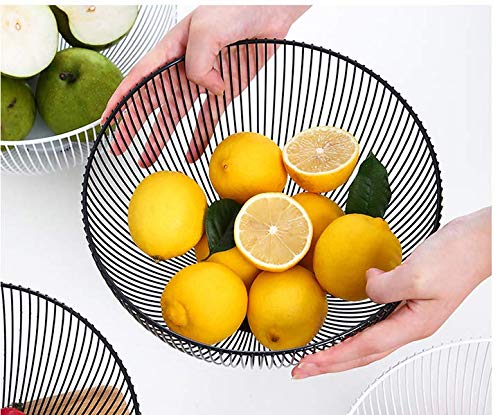Modern Black Acrylic Metal Wire Fruit Basket - Large Round Storage Basket for Bread, Fruits, Vegetables & Snacks | Kitchen Counter Decor & Organizer for Dining Room, Pantry, or Party Serving