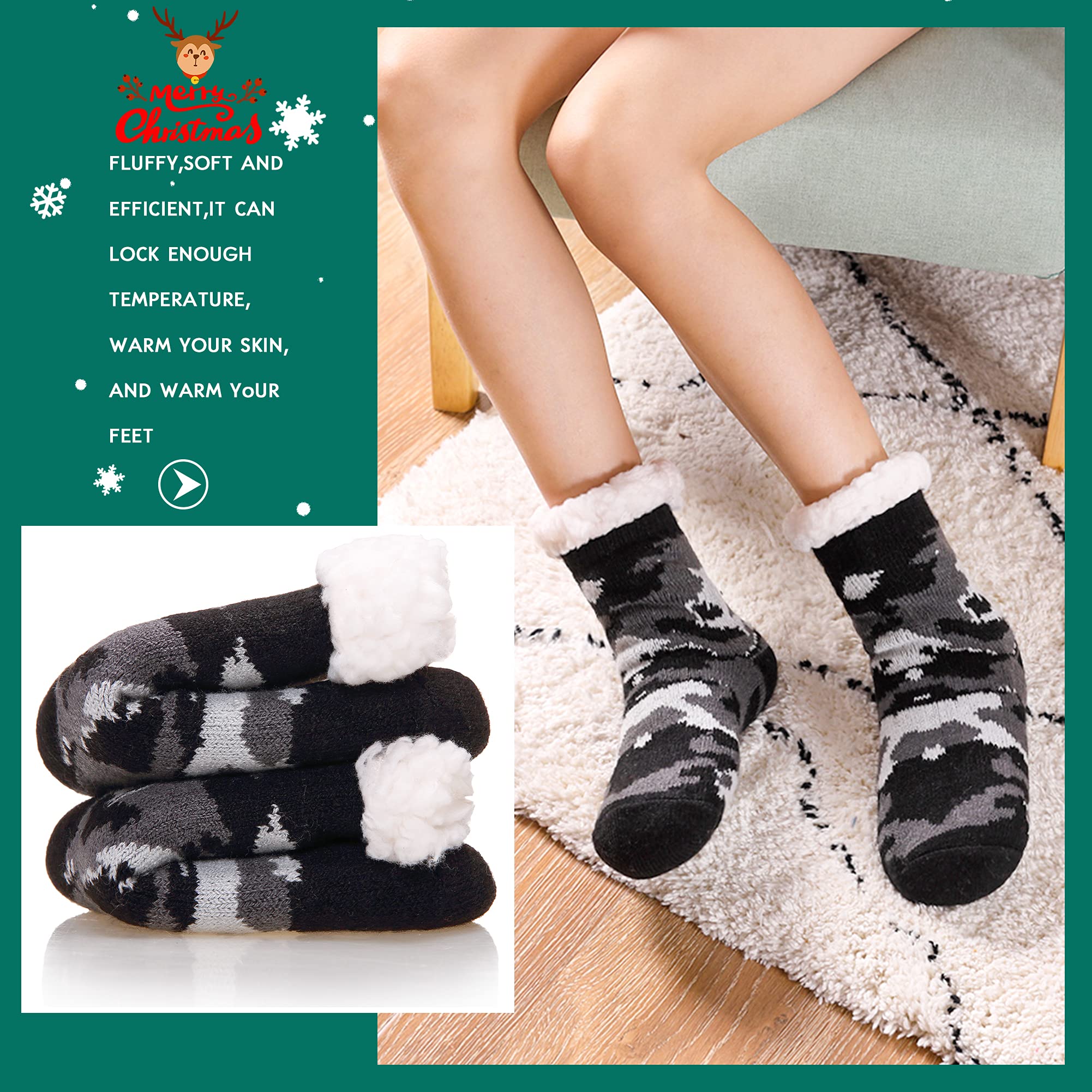 Soft Warm Fleece-Lined Fuzzy Slipper Socks for Kids & Toddlers - Boys Girls Winter Home Socks with Non-Slip Grip | Cozy Christmas Stockings for Indoor Comfort & Playtime