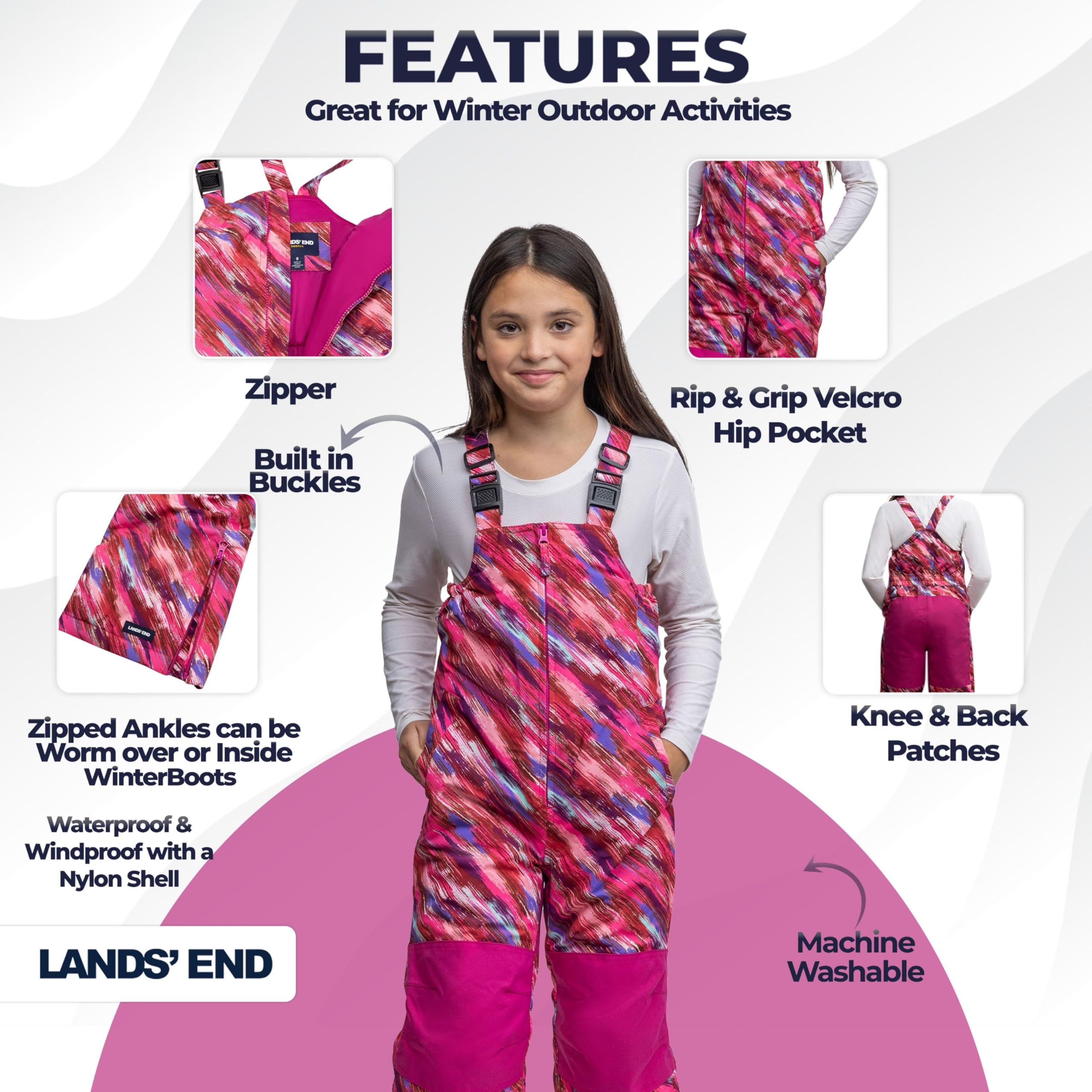 Lands' End Kids Squall Waterproof Snow Pants with Reinforced Knees - Winter Outdoor Play, Skiing, Snowboarding & Cold Weather Activities for Boys & Girls