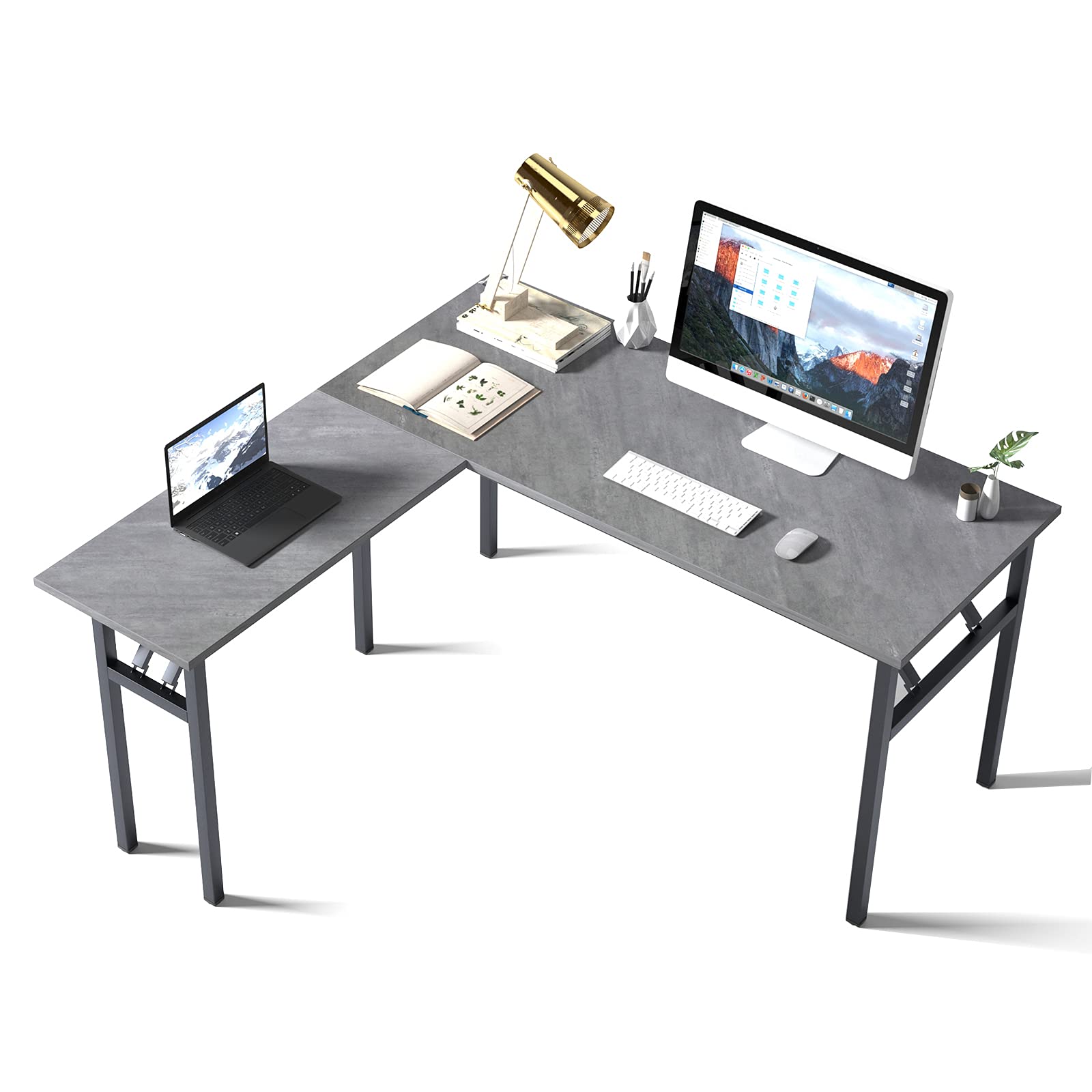 SogesHome 55x55 Inch L-Shaped Desk - Foldable Computer Desk, Reversible L-Shaped Workstation for Home Office, Study & Gaming (Gray & Black) | Space-Saving Corner Desk for Small Rooms & Apartments