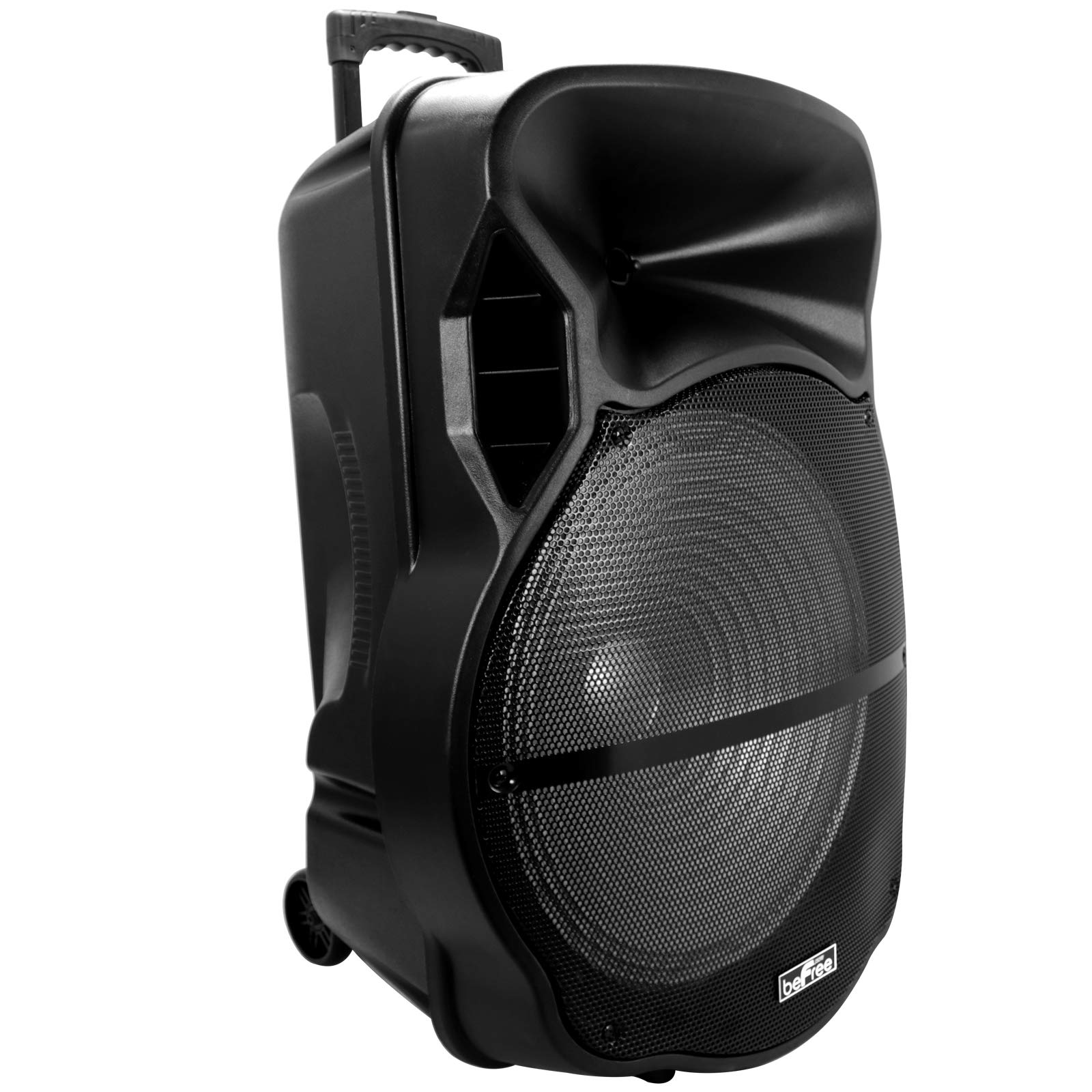 beFree Sound 18 Inch Bluetooth Party Speaker - Portable Rechargeable Wireless Speaker with LED Lights, USB/SD Playback, Mic/Guitar Inputs & FM Radio - Perfect for Outdoor Parties, Beach Gatherings & Home Entertainment