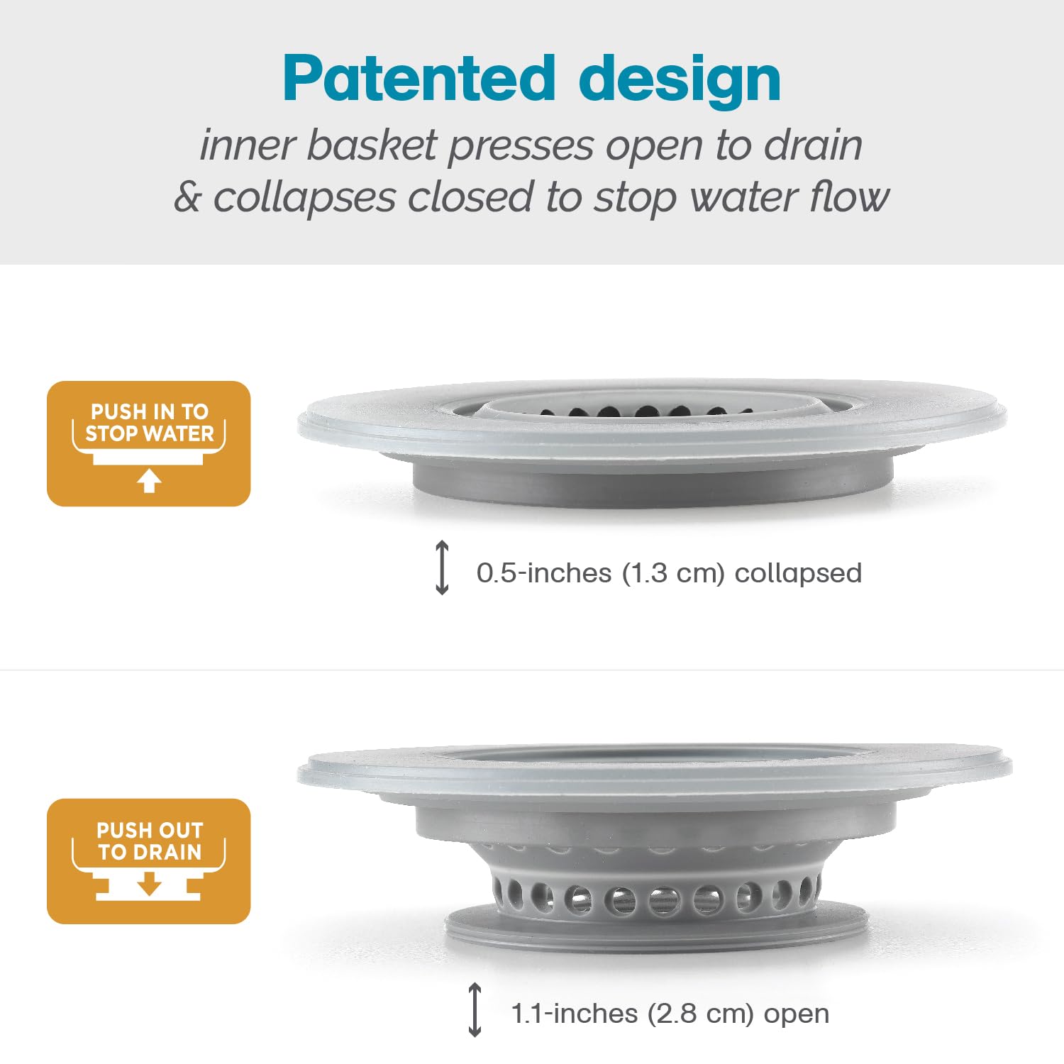 Polder Pop-Up Silicone Sink Strainer & Stopper - 4.5