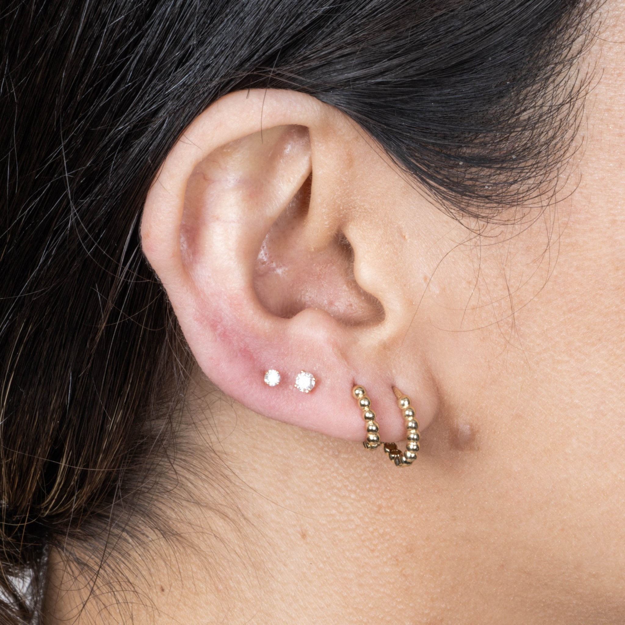 14K Solid Yellow Gold Bubble Beaded Hoop Earrings for Women - Elegant Dainty Everyday Jewelry for Gifts, Parties & Special Occasions