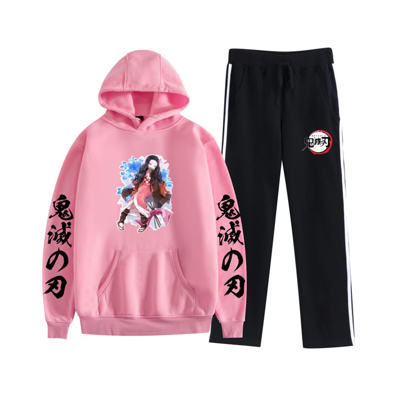 Unisex Demon Slayer Anime Hoodie & Sweatpants Set - Manga Inspired Casual Two-Piece Tracksuit for Cosplay, Lounge Wear & Anime Fan Fashion