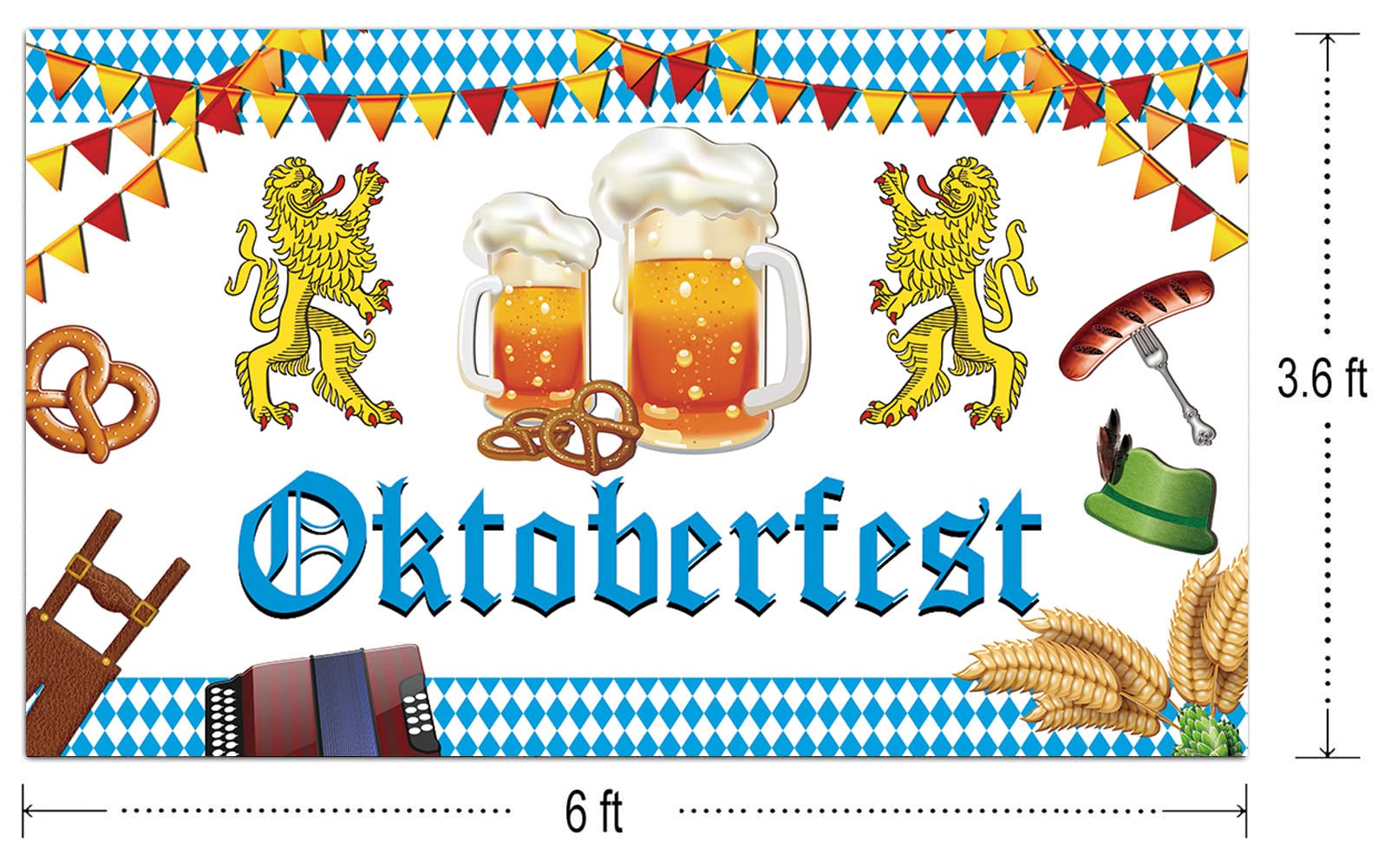 6x3.6ft Oktoberfest Backdrop Banner - Authentic Bavarian Beer Festival Decor for Party, Pub & Beer Garden | Premium German Themed Photo Booth Background