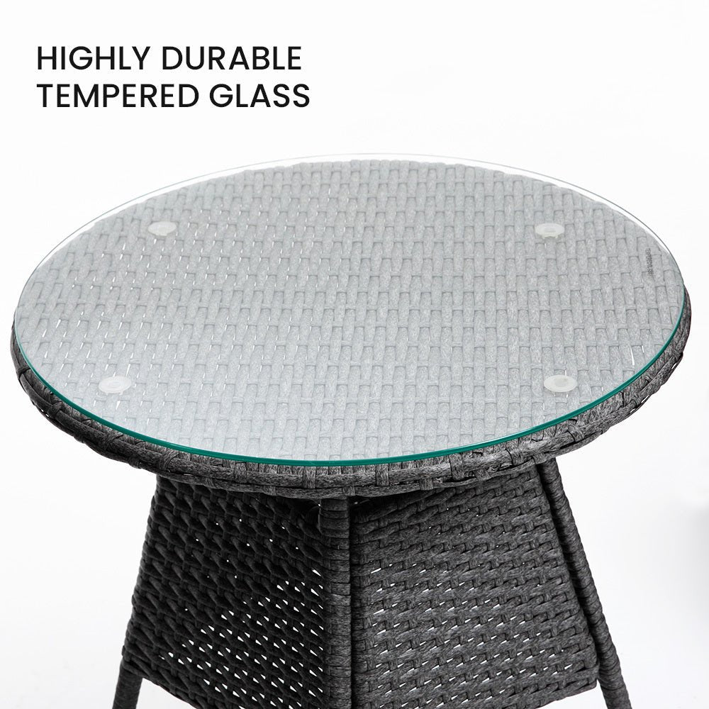 3 Piece Outdoor Patio Furniture Set - Grey Wicker Table and Chairs for Garden, Backyard, Poolside & Balcony Relaxation