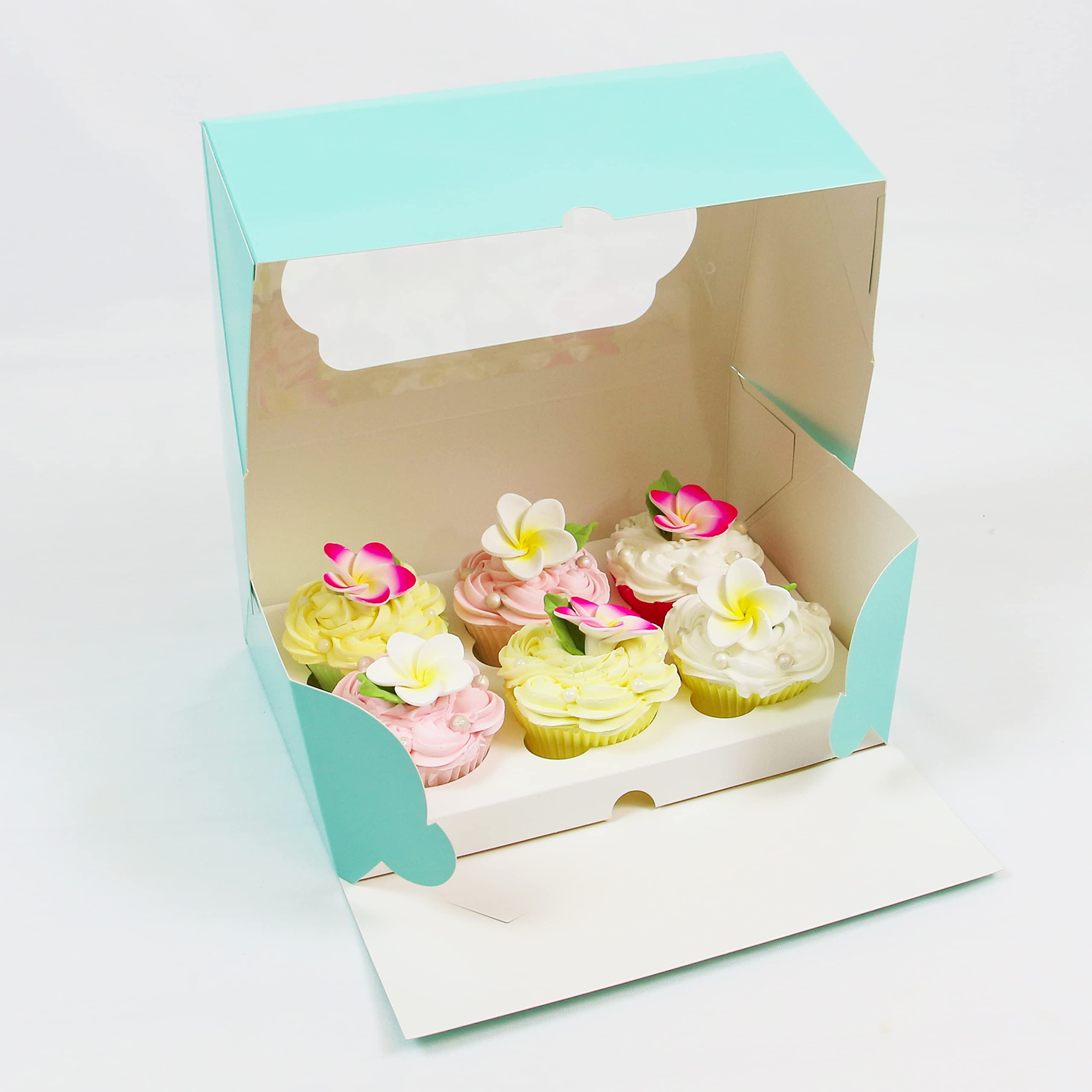 Premium Sturdy Cupcake Box with Insert - Holds 6 Cupcakes, Muffins, Cookies, Pastries, Brownies & Cinnamon Rolls | 10