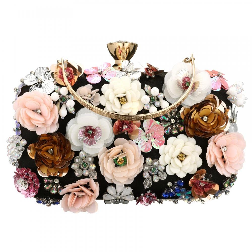 Stylish PU Leather Floral Beaded Clutch Purse for Women - Elegant Wedding Handbag & Clear Crossbody Bag - Perfect for Parties, Date Nights & Special Occasions