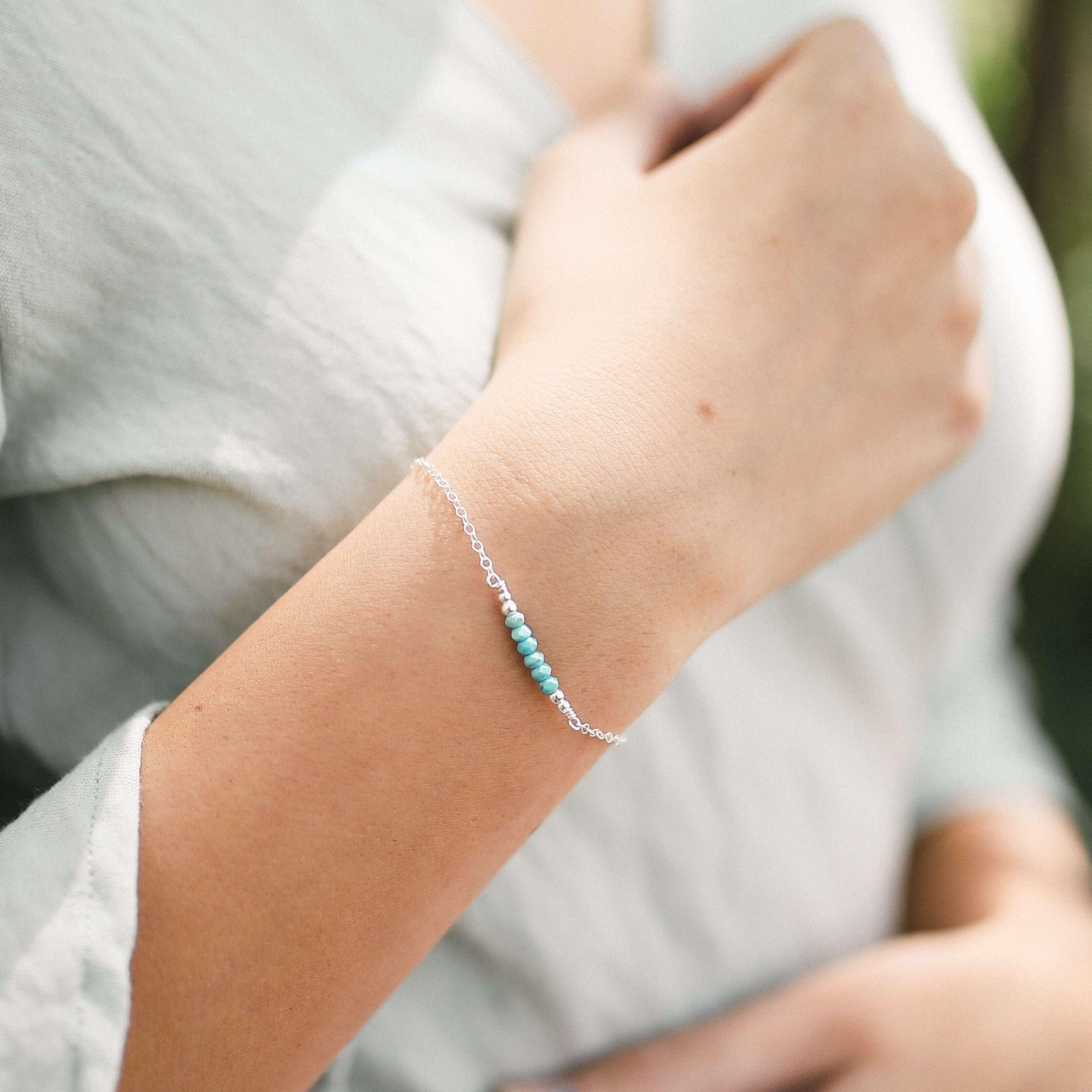 Sparkling Turquoise Gemstone Faceted Bead Bar Bracelet for Women - Handmade Boho Chic Jewelry for Casual Wear, Parties & Gifts