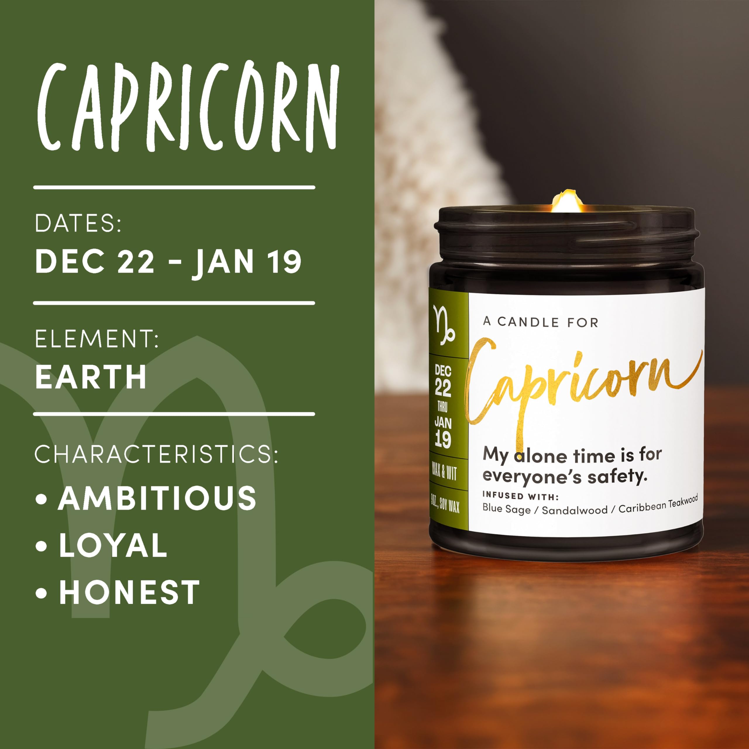 Capricorn Zodiac Candle for Women - 9oz Astrology Gift for December & January Birthdays, Unique Horoscope Present - Perfect for Meditation, Relaxation & Home Decor