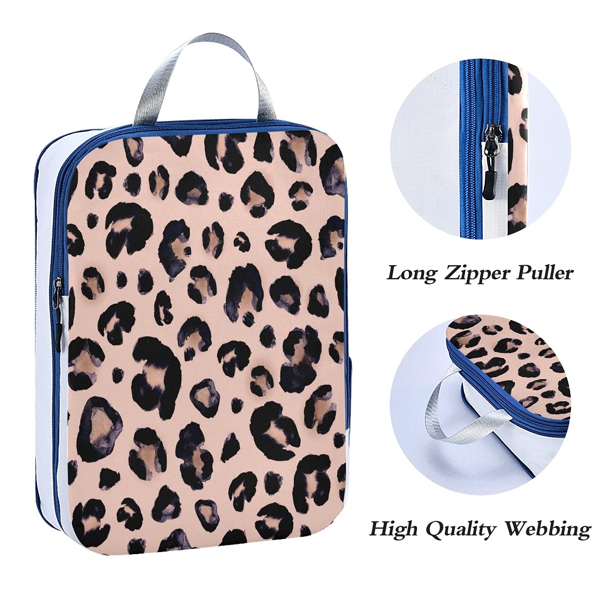 MNSRUU Pink Leopard Packing Cubes Set of 3 - Compression Travel Organizer Bags for Luggage & Suitcases | Perfect for Business Trips, Vacations & Weekend Getaways