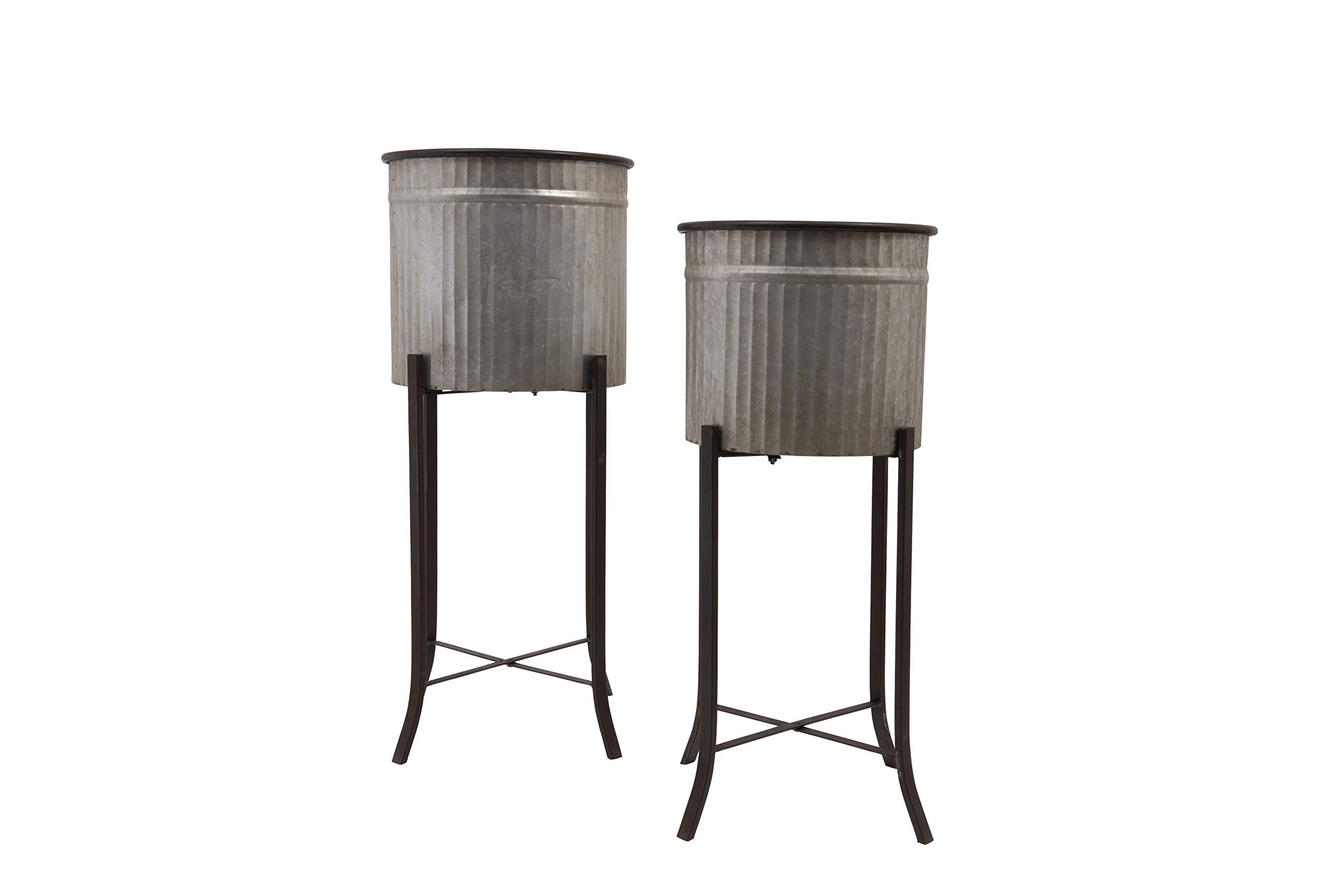 Creative Co-Op Set of 2 Decorative Iron Planters with Stands - Indoor Outdoor Garden Decor for Patio, Balcony & Home Décor