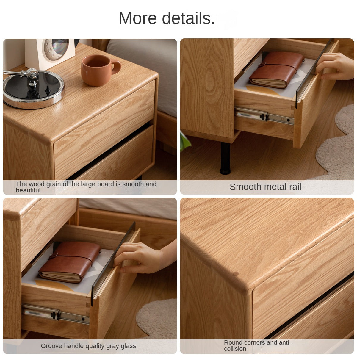 Solid Oak Wood Nightstand - Sturdy Bedside Table with Drawer for Bedroom, Living Room & Office - Perfect for Storage & Decor