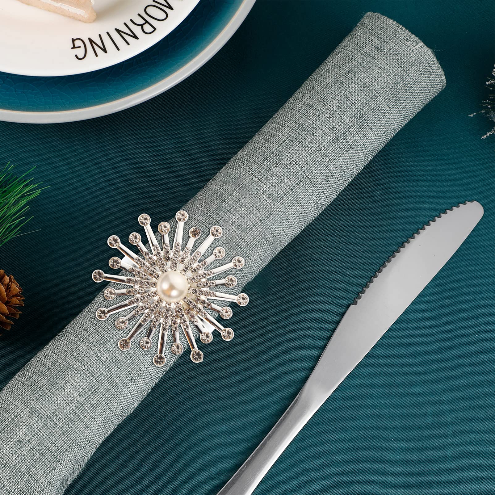 6pcs Sunflower Pearl Napkin Rings Set - Elegant Floral Napkin Holders for Wedding, Banquet & Dinner Table Decor - Perfect for Holiday Parties, Hotel & Restaurant Table Settings