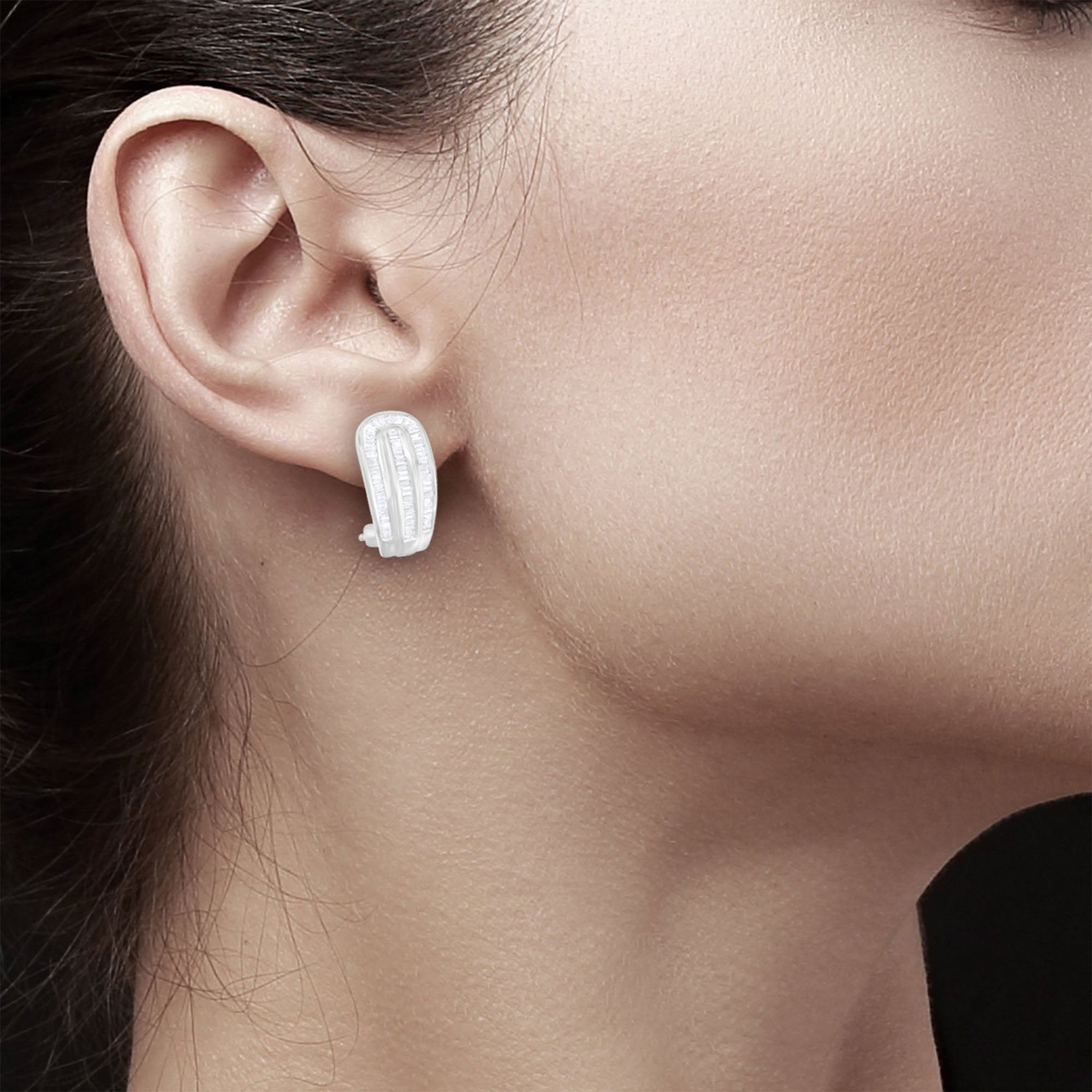 1.38cttw Baguette Diamond Earrings in 18k White Gold - Elegant Stud Earrings for Women, Perfect for Weddings, Parties & Special Occasions