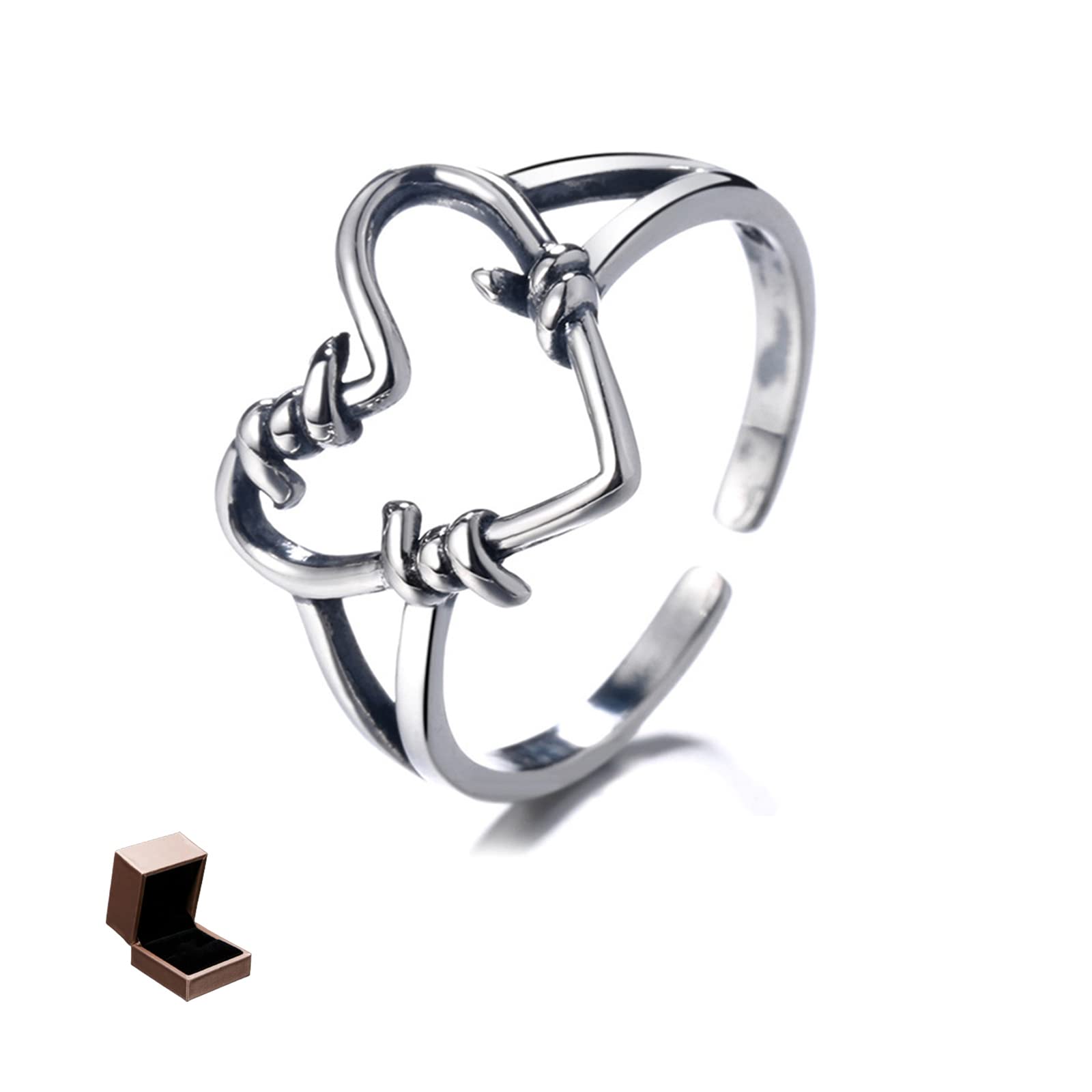 My Wife Heart Wire Ring - Sterling Silver 925 Adjustable Hollow Heart Ring for Women | Romantic Gift for Anniversary, Valentine's Day & Special Occasions