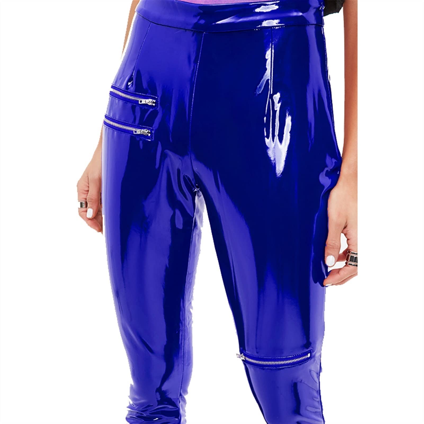 **Women's Punk Latex Zip Pants - High Waist Slim Fit PU Leather Leggings, Plus Size & Customizable - Perfect for Nightclubs, Concerts, and Edgy Streetwear Outfits**