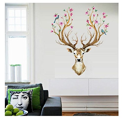 Celendi 3D Flower & Deer Wall Stickers - Removable PVC Waterproof DIY Home Decor for Bedroom, Living Room, Nursery | Perfect for Wall Art, Room Makeover, and Home Interior Design