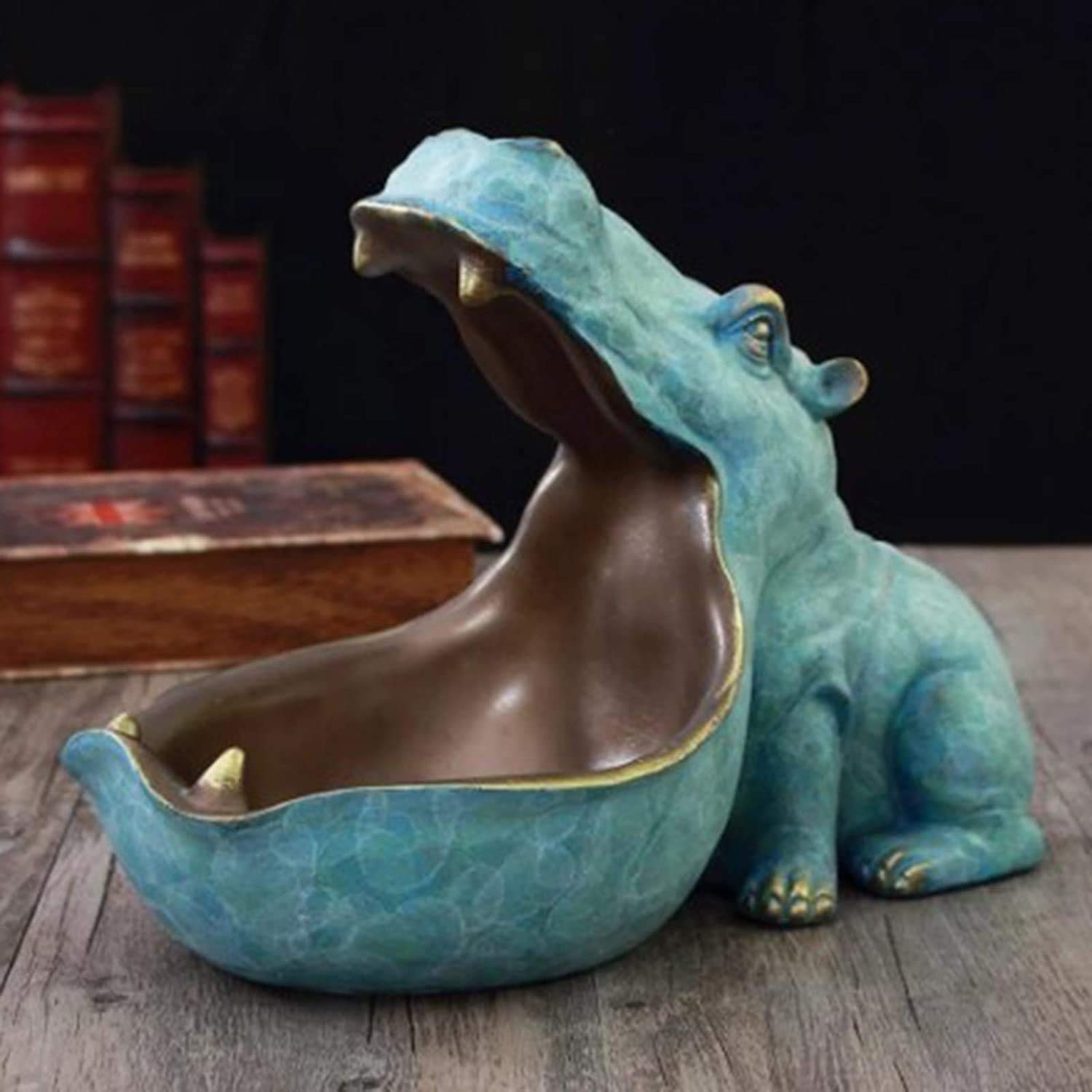 Hippo Shaped Storage Organizer - Animal Sculpture Desktop Organizer for Home & Office Decor, Green - Perfect for Storing Pens, Keys & Small Items on Desk or Shelf