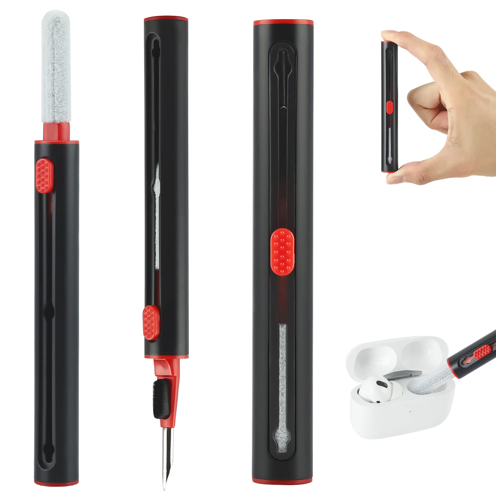 Nertpow Airpods Cleaning Kit - Professional Earbud Cleaner Pen with Soft Brush for Airpods Pro 1/2/3, Bluetooth Headphones & iPhone Camera Lens - Ear Wax Removal Tool (Black) | Perfect for Travel, Gym & Daily Maintenance
