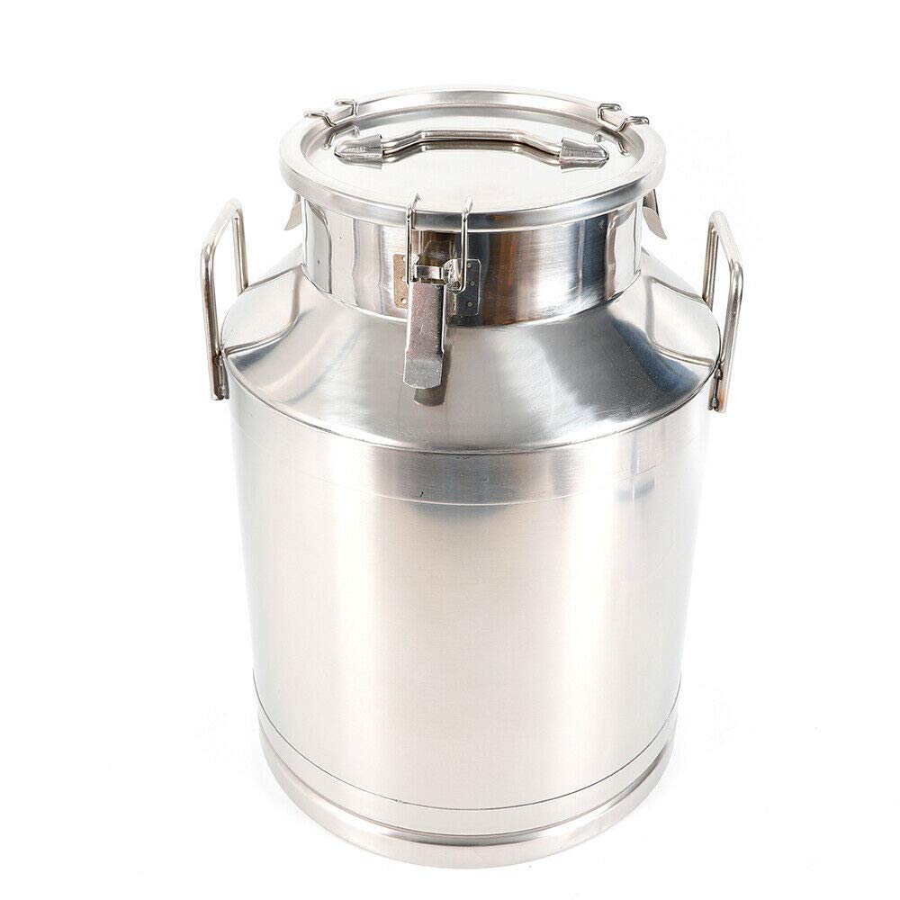 50L (13.25 Gallon) Heavy Duty Stainless Steel Milk Can with Sealed Lid - Food Grade Wine Pail, Fermentation Bucket, Storage Jug for Dairy, Brewing & Home Use - Silver