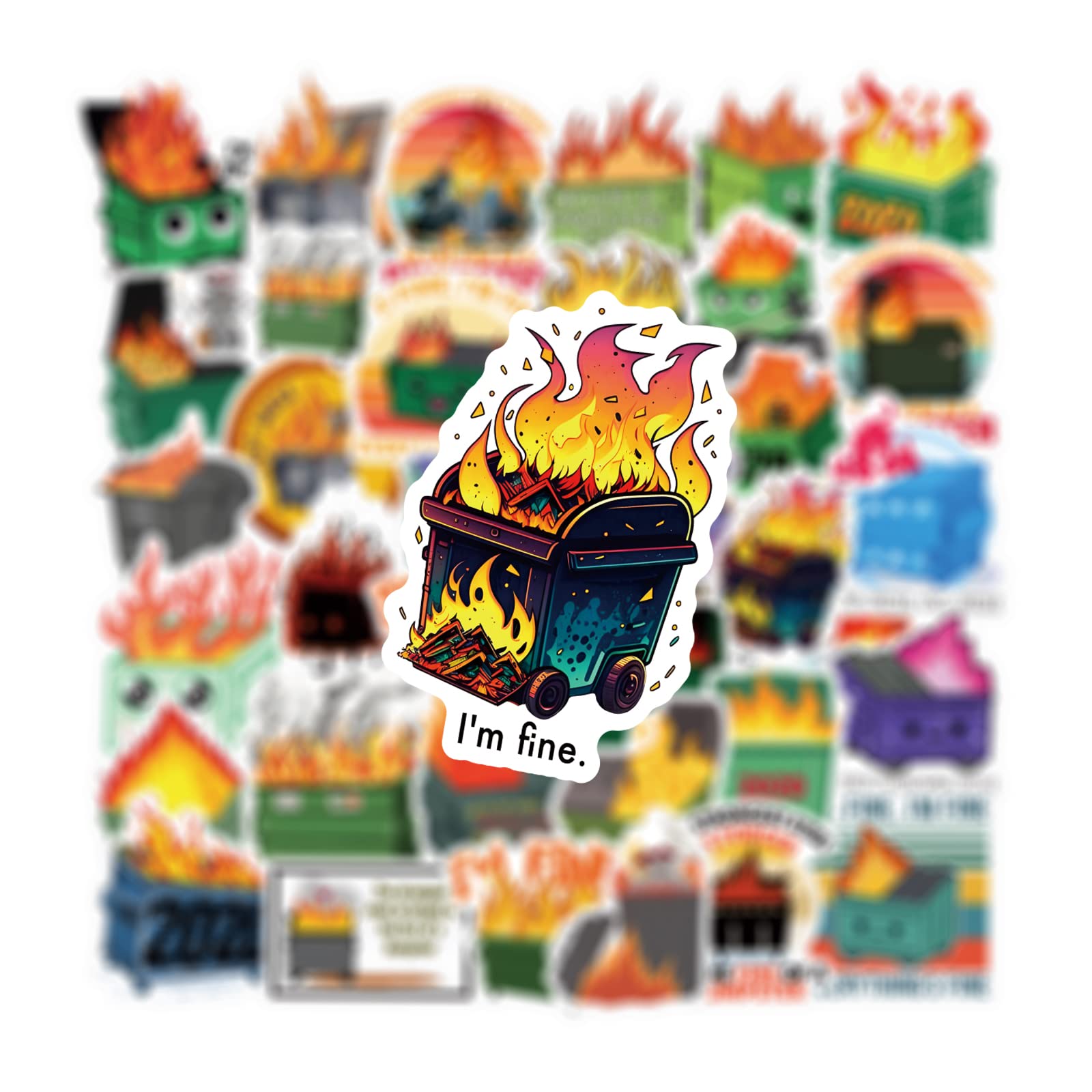 61PCS Dumpster Fire Vinyl Waterproof Stickers - Durable Decals for Scrapbooking, Journals, Laptops, Bumpers, Skateboards & Water Bottles - Fun Cartoon Anime Stickers for Kids, Teens & Adults - Perfect for DIY Crafts, School Supplies & Personalizing Devices