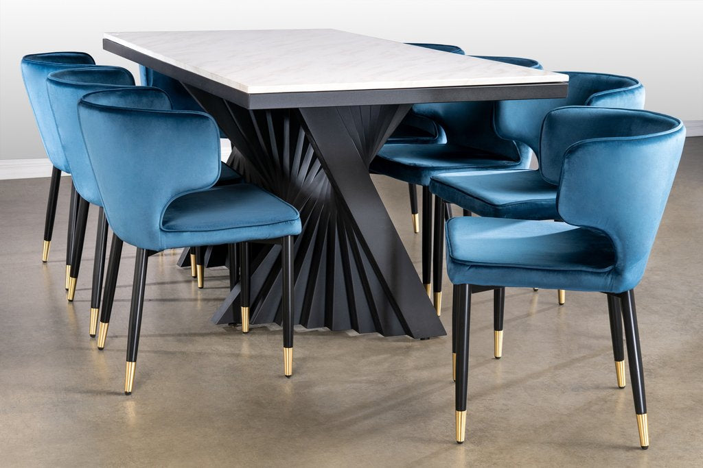 Elegant Blue 8-Piece Black Waterfall Dining Set - Perfect for Family Dinners & Entertaining Guests
