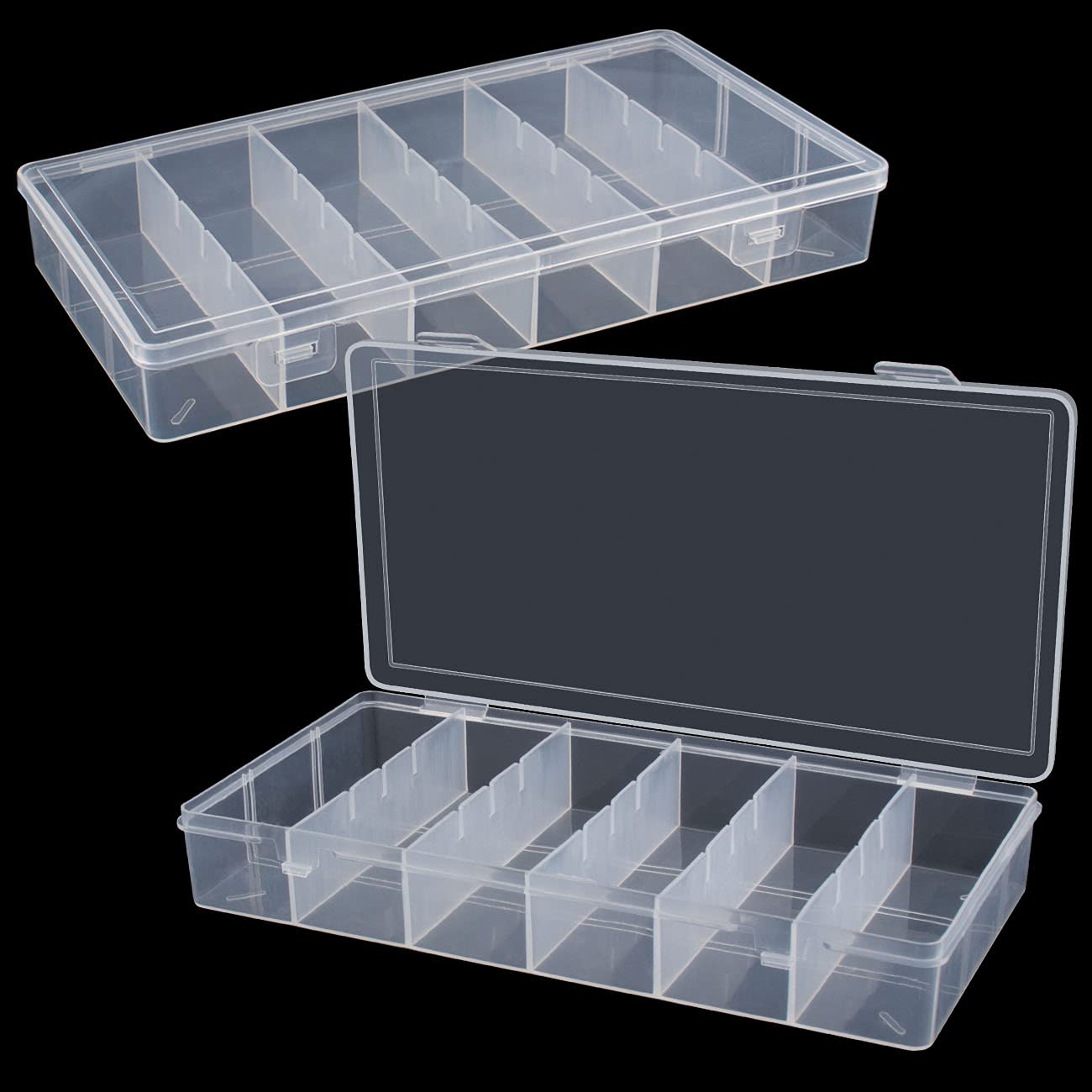 Clear Plastic Storage Box 2-Pack - Cosmetic & Makeup Organizer, Fishing Tackle Box, Jewelry & Hardware Accessories Container - Perfect for Home, Office & Travel Organization