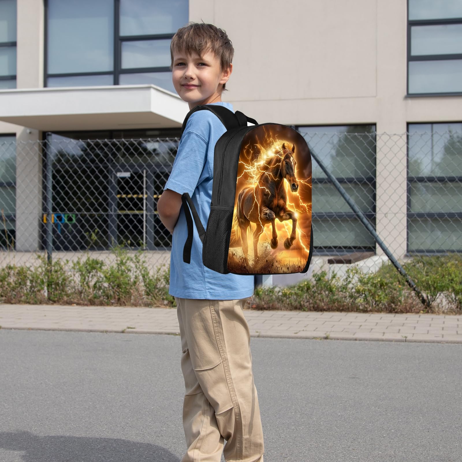 Lightning Horse Backpack for Boys & Girls - 17 Inch School Bag with Laptop Compartment | Durable Kids Backpack for Elementary, Middle, High School & College | Perfect for Travel, Daypack & Daily Use