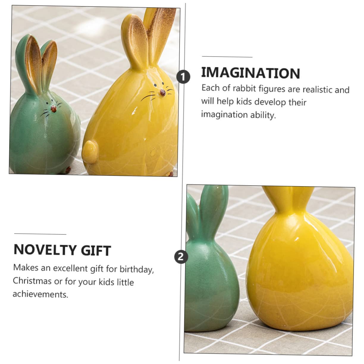 2Pcs Easter Bunny Figurines - Ceramic Rabbit Ornaments, Cute Bunny Desktop Decor, Spring Home Decoration for Easter, Table Centerpiece, Gift Idea