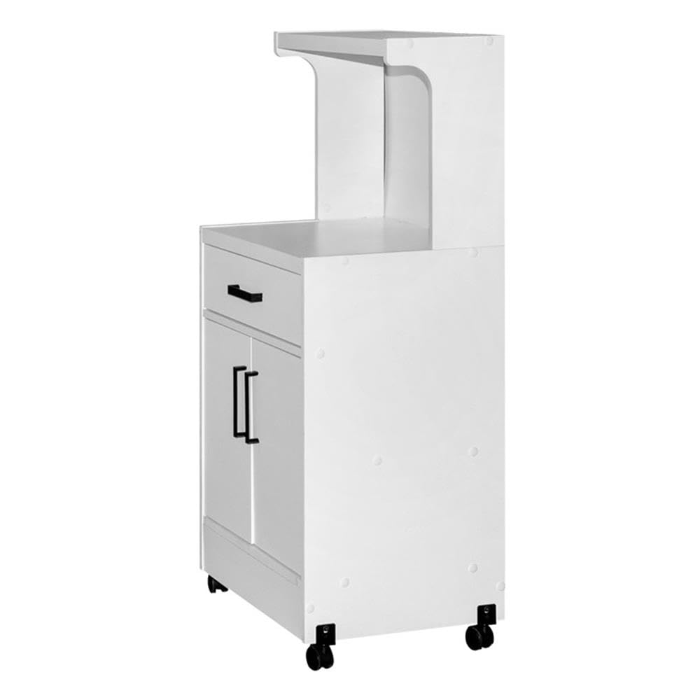 Better Home Products Shelby White Wooden Microwave Cart - Compact Kitchen Storage with Wheels for Small Spaces, Apartments & Dorm Rooms