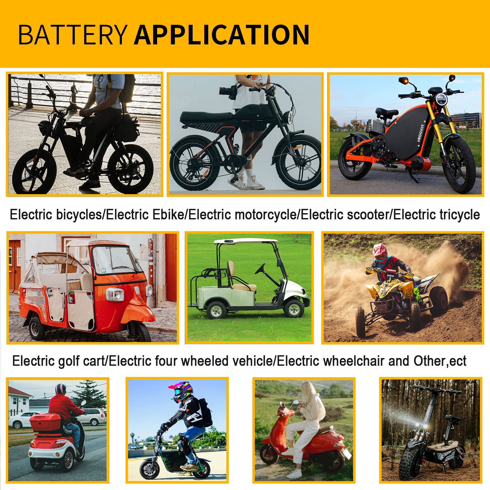 48V 52V 60V 72V Ebike Battery - 10AH to 50AH Lithium Ion/LiFePO4 Battery Pack with 3A/5A Charger & 50A/80A BMS - Compatible with 300W-4500W Motors - Perfect for Electric Bikes, Scooters, and DIY EV Projects