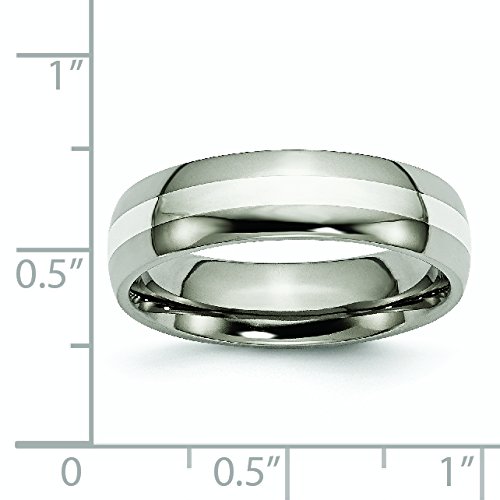 6mm Polished Titanium & Sterling Silver Wedding Band Ring for Men - Perfect for Engagement, Anniversary, and Formal Occasions