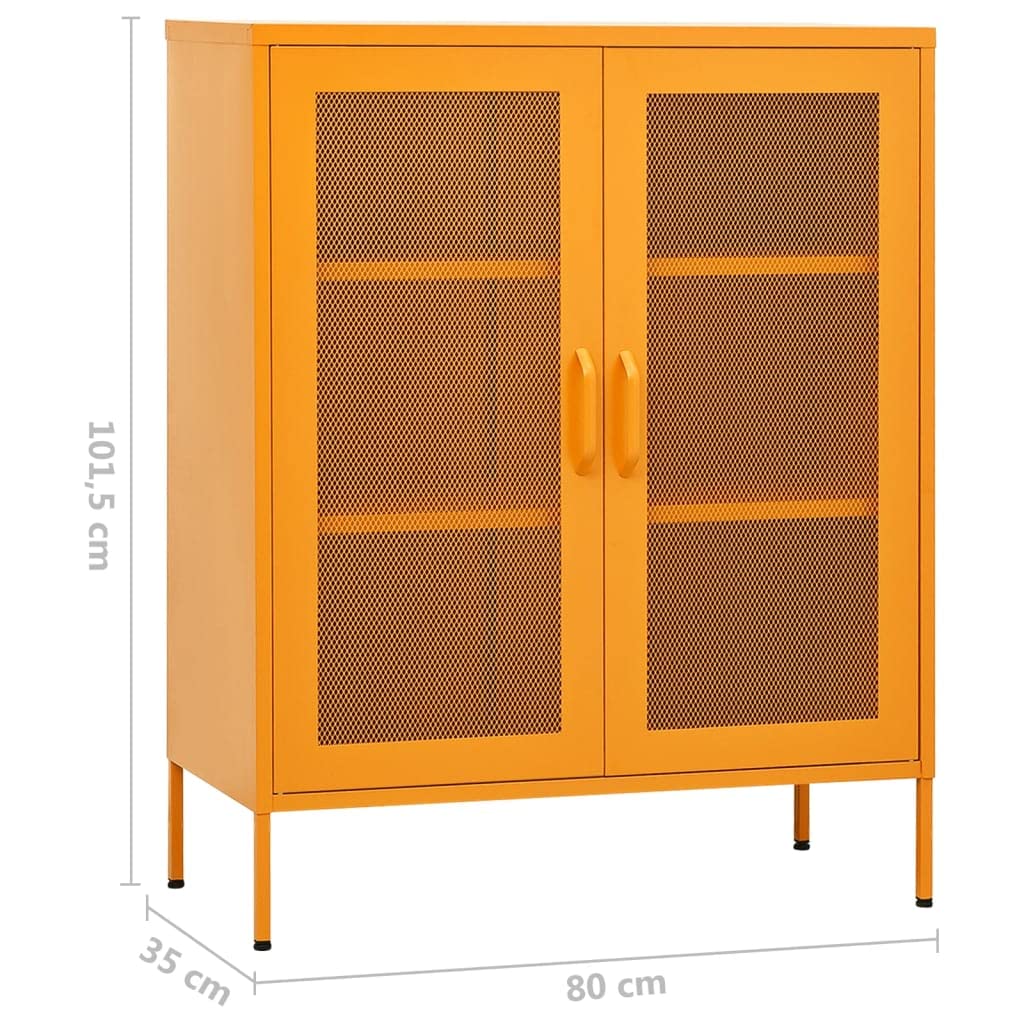 vidaXL 2-Drawer Steel Storage Cabinet - File Cabinet for Office, Home & School Organization - Mustard Yellow - Heavy Duty Metal Filing Cabinet for Documents, Folders & Supplies